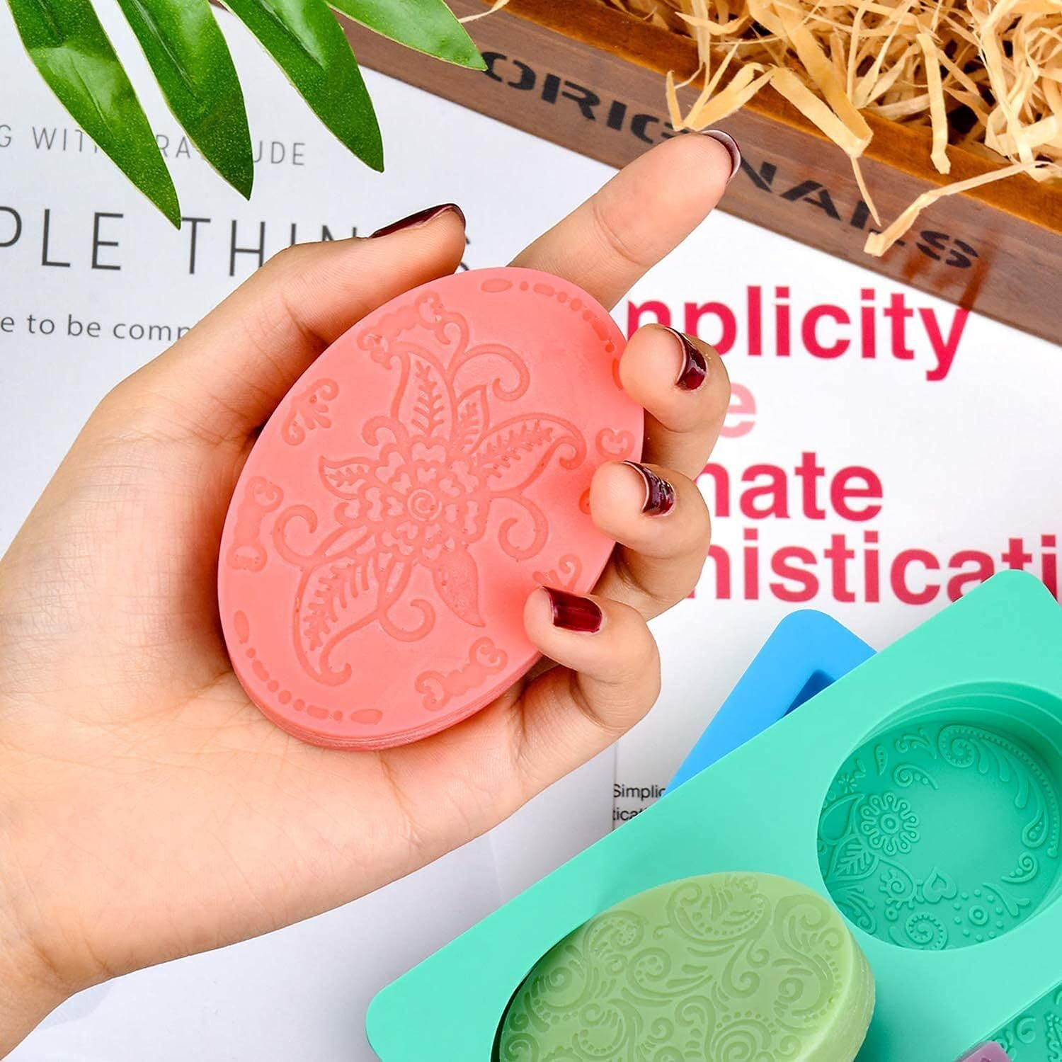 Ality Silicone Soap Molds, 6 Cavities Rectangle & Square Silicone Soap Molds, Great For Homemade Craft Soap Mold, Chocolate Mold, Cake Mold  Ice Cube Tray (Red)