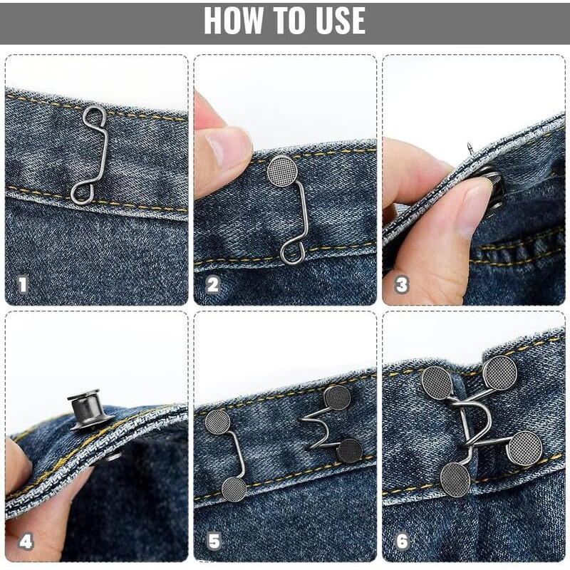 Godfly Jean Buttons Pins, Jeans Sewing-Free Buttons Nail-Free Removable Jeans Buckle Waist Extender Retractable Adjustable For Trouser Parts For Adjustable Jeans, Skirts, Pants, Collars(2 Pcs)(Black)