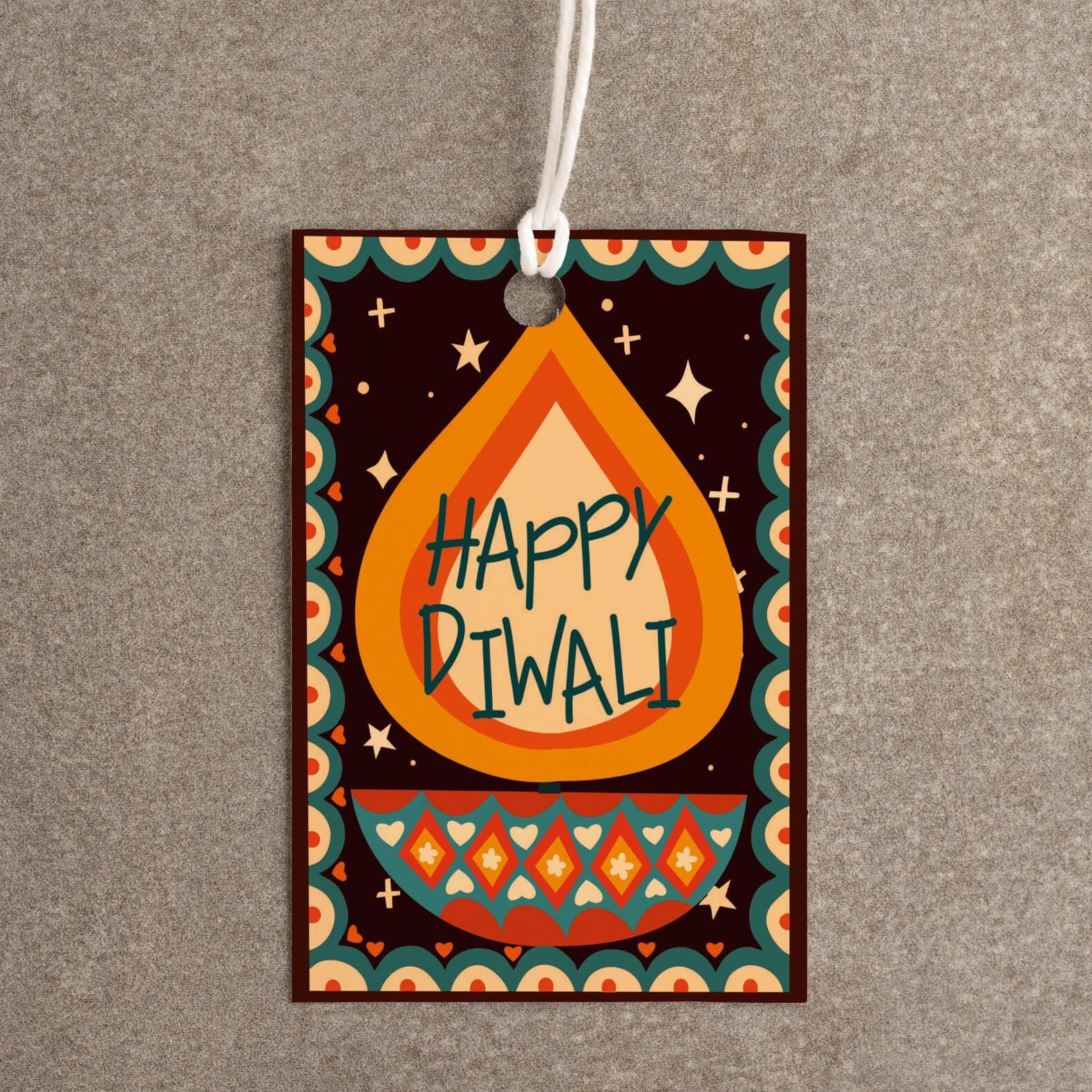 Svm Craft Diwali Gift Tags-Abstract Design Happy Diwali Gift Tags -Multicolored Gift Tags For Gift Packaging, For Return Gift - (Pack Of 100)