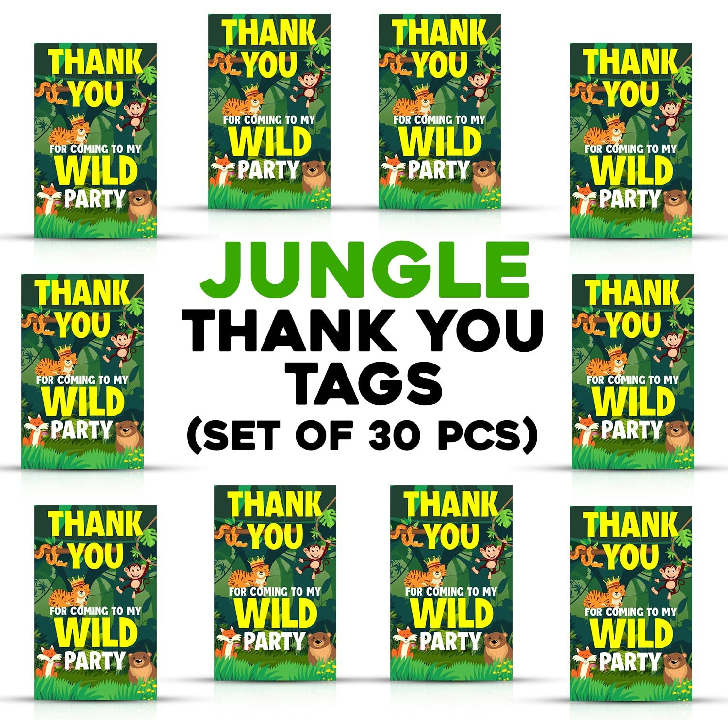 Zyozique Jungle Theme Thank You For Coming To My Wild Party Tags For Birthday,Jungle Thank You Label Tags For Birthday,Bridal Shower, Wedding, Baby Shower, Thanksgiving Favor (Pack Of 30)