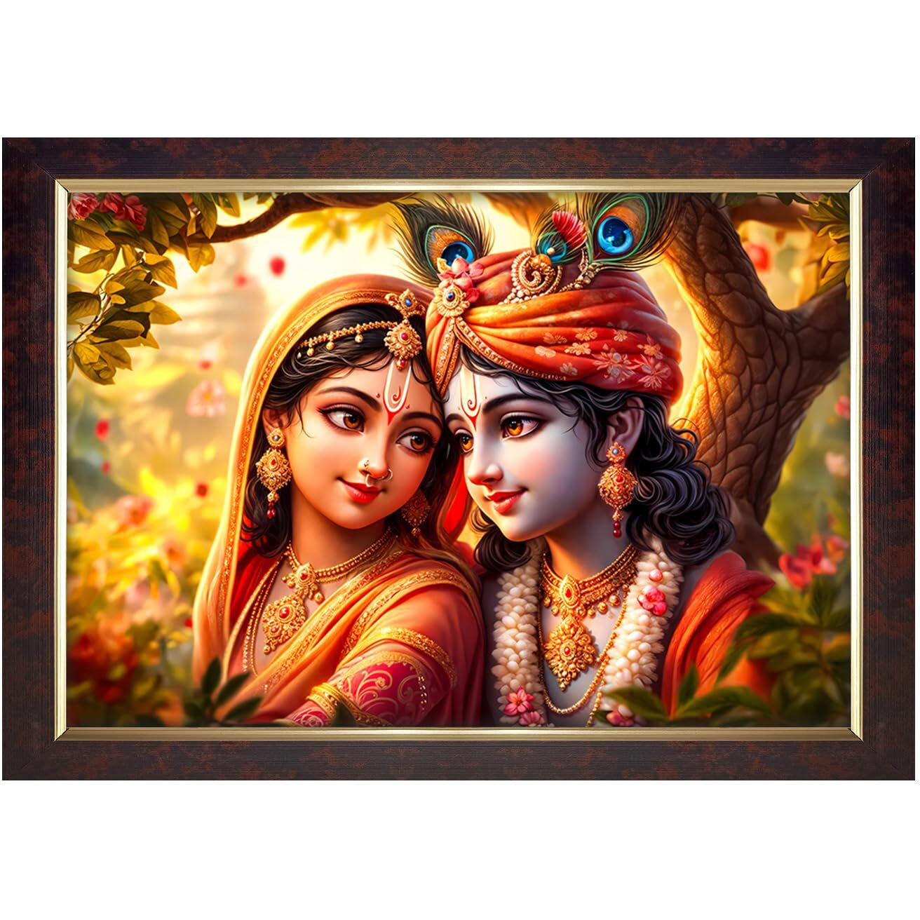 Dharvika Innovations Radha Krishna Religious Photo Frame, 14X20 Inch, Copper Gold, Sparkle Coated Lamination 23173