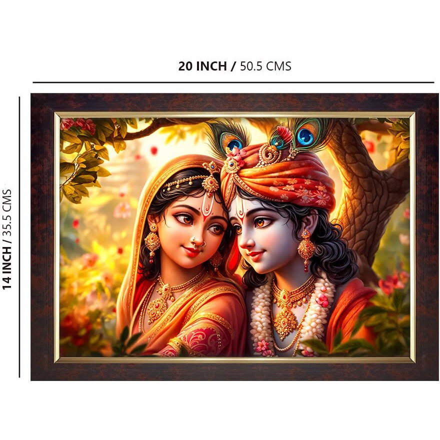 Dharvika Innovations Radha Krishna Religious Photo Frame, 14X20 Inch, Copper Gold, Sparkle Coated Lamination 23173