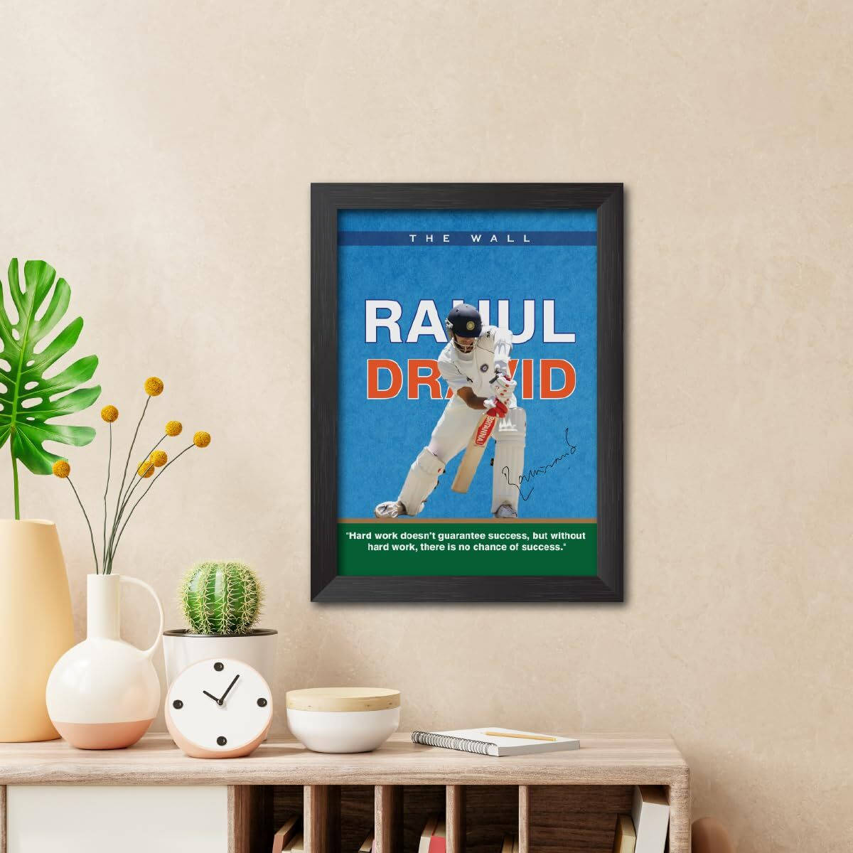 Tenorarts Rahul Dravid Poster Frame Indian Cricket Photo Framed Painting With Matt Finish Black Textures (12 Inches X 9Inches)