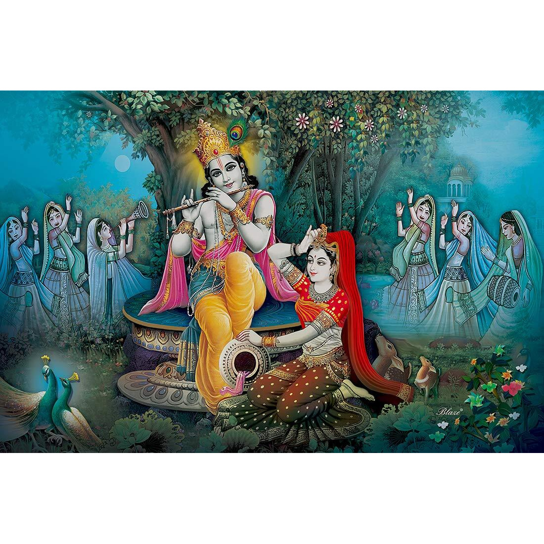 Printnet 300Gsm Thick Paper Laminated Hd Lord Radha Krishna Wall Poster (Multicolour, 12X18 Inch)