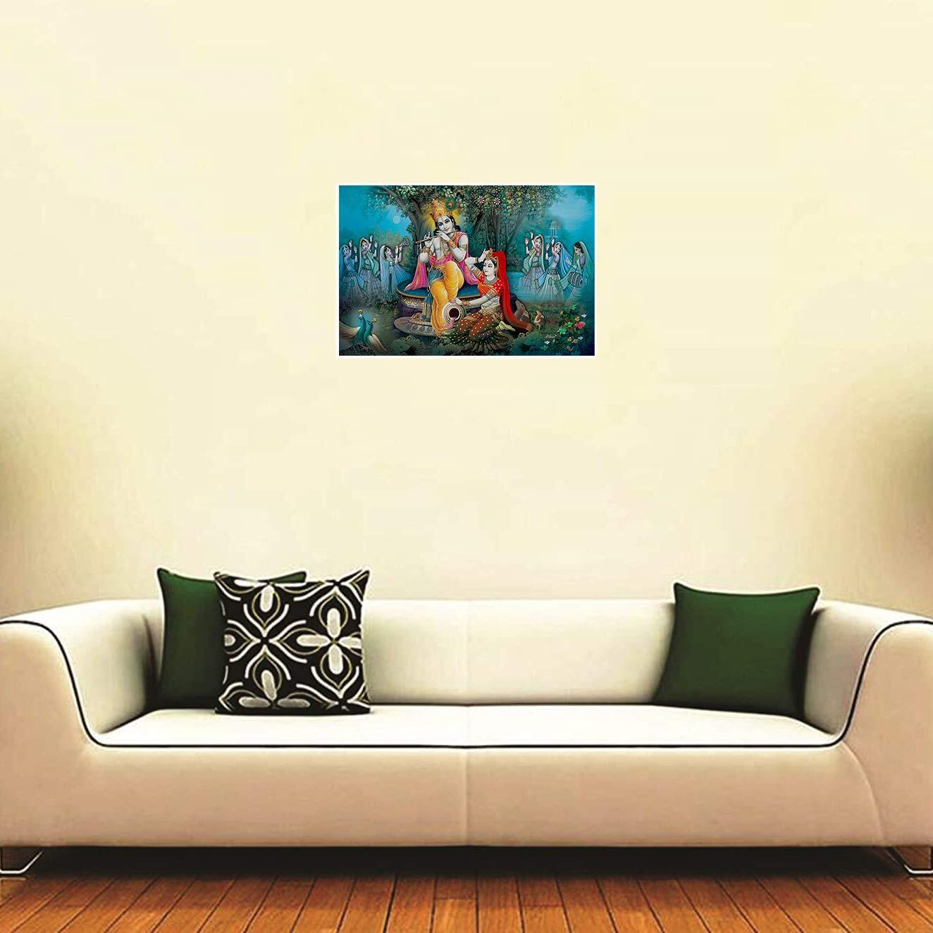 Printnet 300Gsm Thick Paper Laminated Hd Lord Radha Krishna Wall Poster (Multicolour, 12X18 Inch)