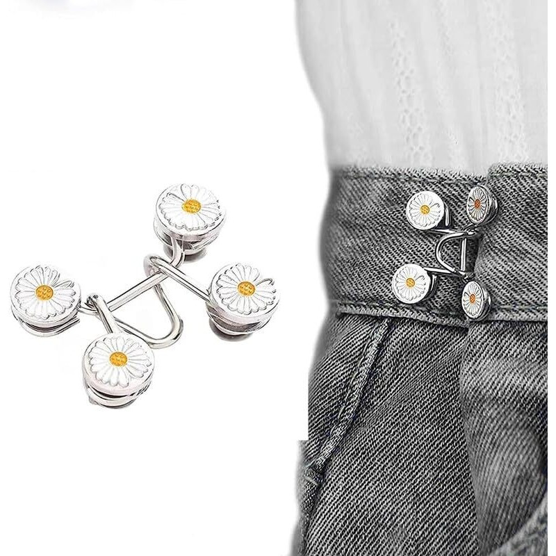 Xvia Pant Waist Tightener Reusable Waist Button Tightener, Free Alloy Reusable Adjustable Removable Button Pins(2 Pcs)(Flower)