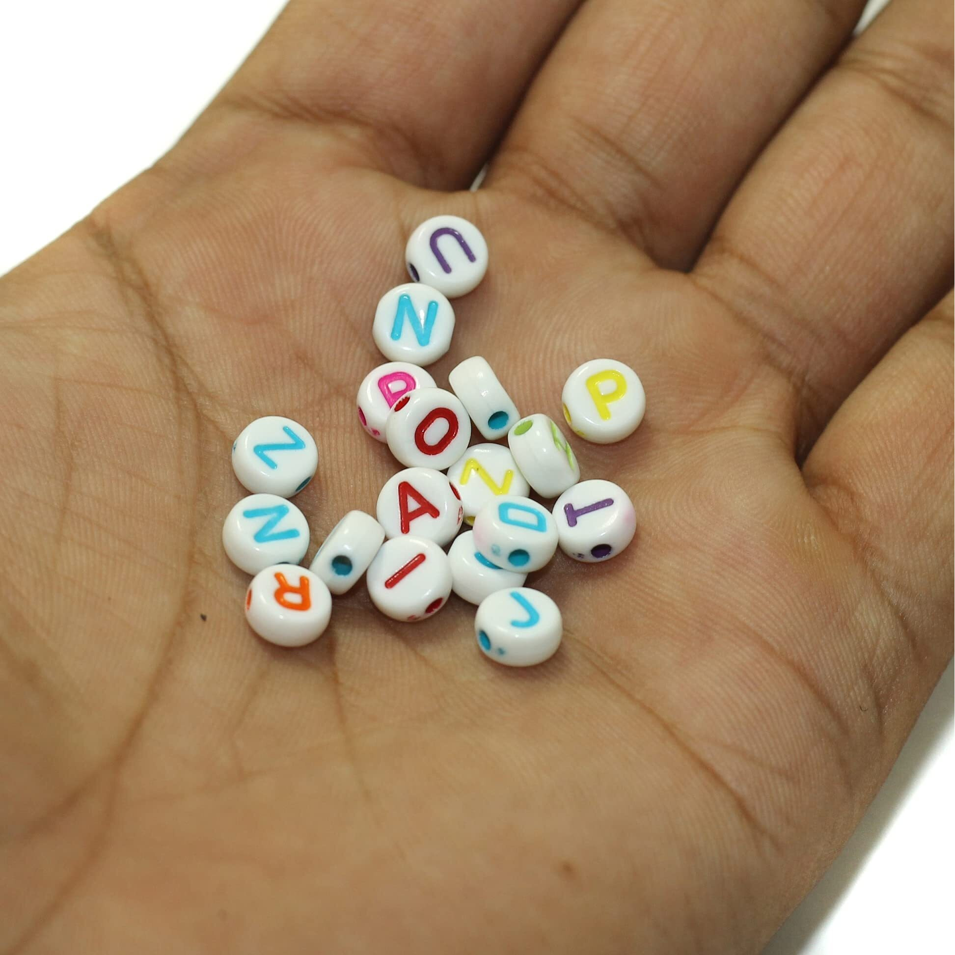 Beadsnfashion 500 Pcs Acrylic Round A To Z Alphabet Letter Beads Multicolor 6Mm 10 Mtrs Crystal String Elastic Cord For Jewellery Making, Diy Bracelets, Necklace, Key Chains And Kids Jewellery