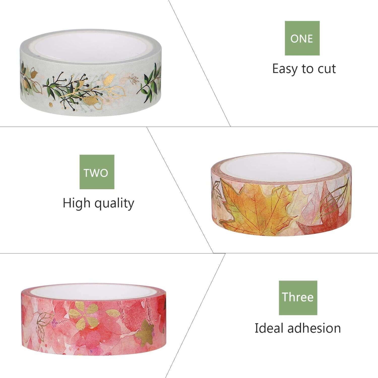 Julex Gold Foil Washi Tape Set 15Mm Flower Skinny Masking Decorative Tape Pack For Diy Scrapbooking, Crafts, Gift Wrapping, Holiday Decoration (Autumn Floral Pattern 6 Rolls)