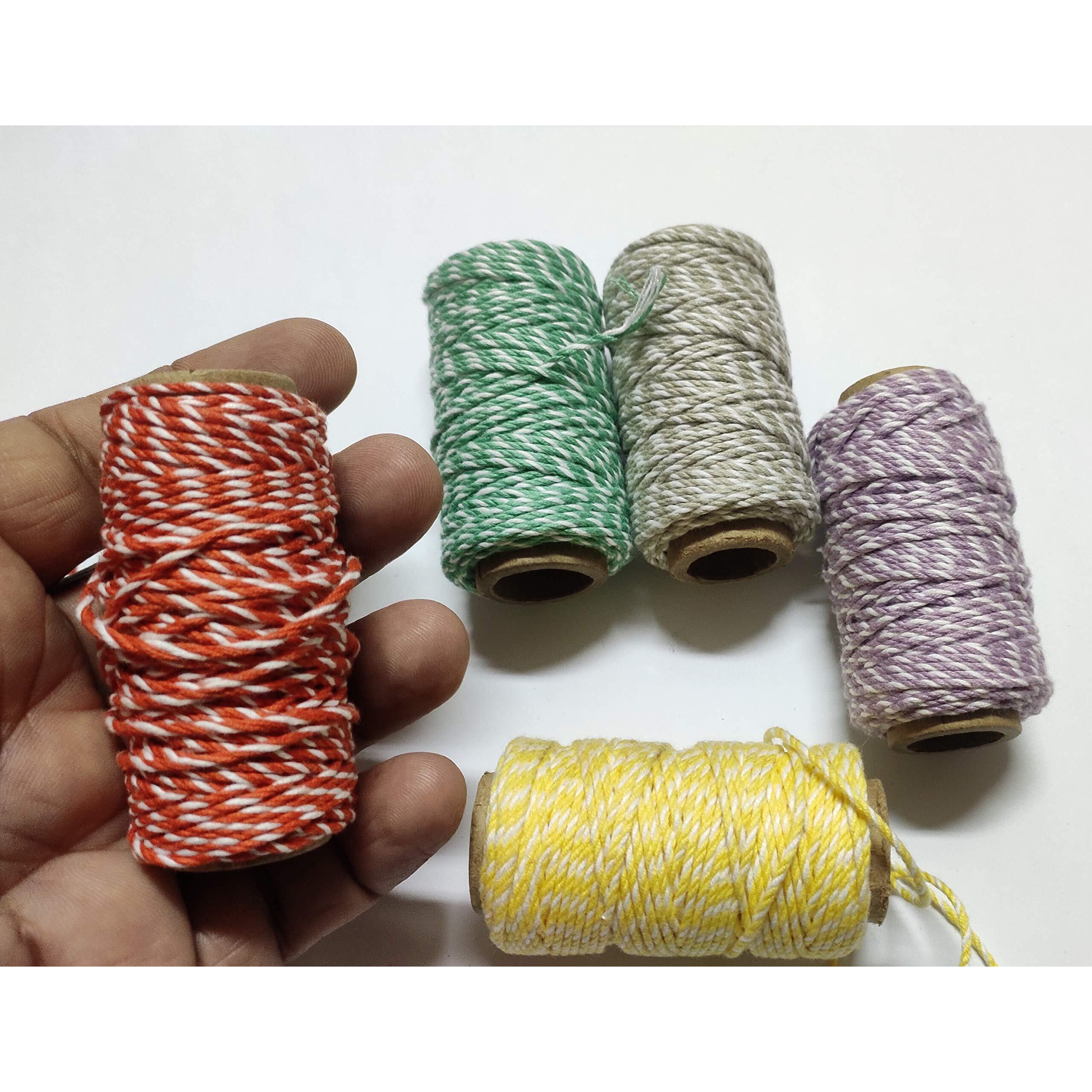 Omx Total 100 Mtr - 2 Tone Twisted Cotton Dori Thread (20 Meters In 1 Roll / Colour, 0.6Mm Thick) For Macrame Diy And Other Projects, Two- Color Ropes Cotton Twines Strings Cord