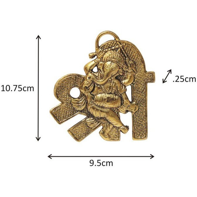 Handicrafts Paradise Ganesha Playing Dholak Placed On Shree Shaped Base Aluminium Metal Door Hanging (9.5 Cm X 0.25 Cm X 10.8 Cm)