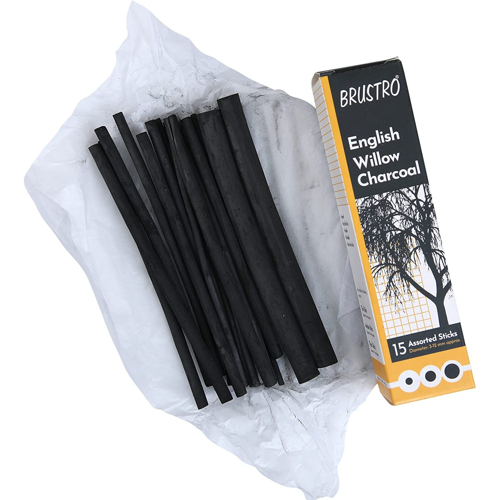 Brustro English Willow Charcoal Assorted (15 Sticks)