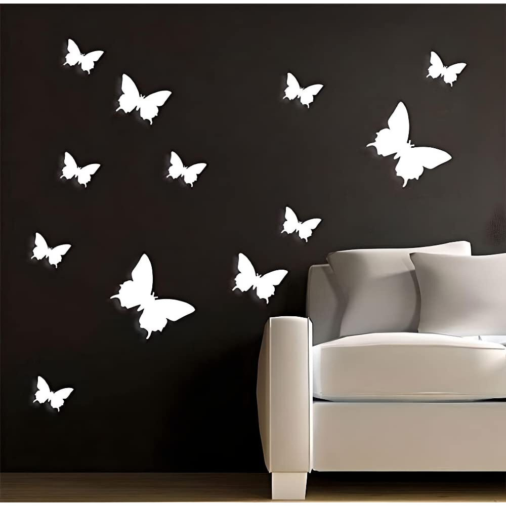 Jaamso Royals White 3D Butterflies' Decorative Peel And Stick Self Adhesive Wall Sticker For Home Decor And Wall Decor 1 Combo Of 12 Piece (Pvc Vinyl, 13 Cm X 15 Cm, 3D Stickers)