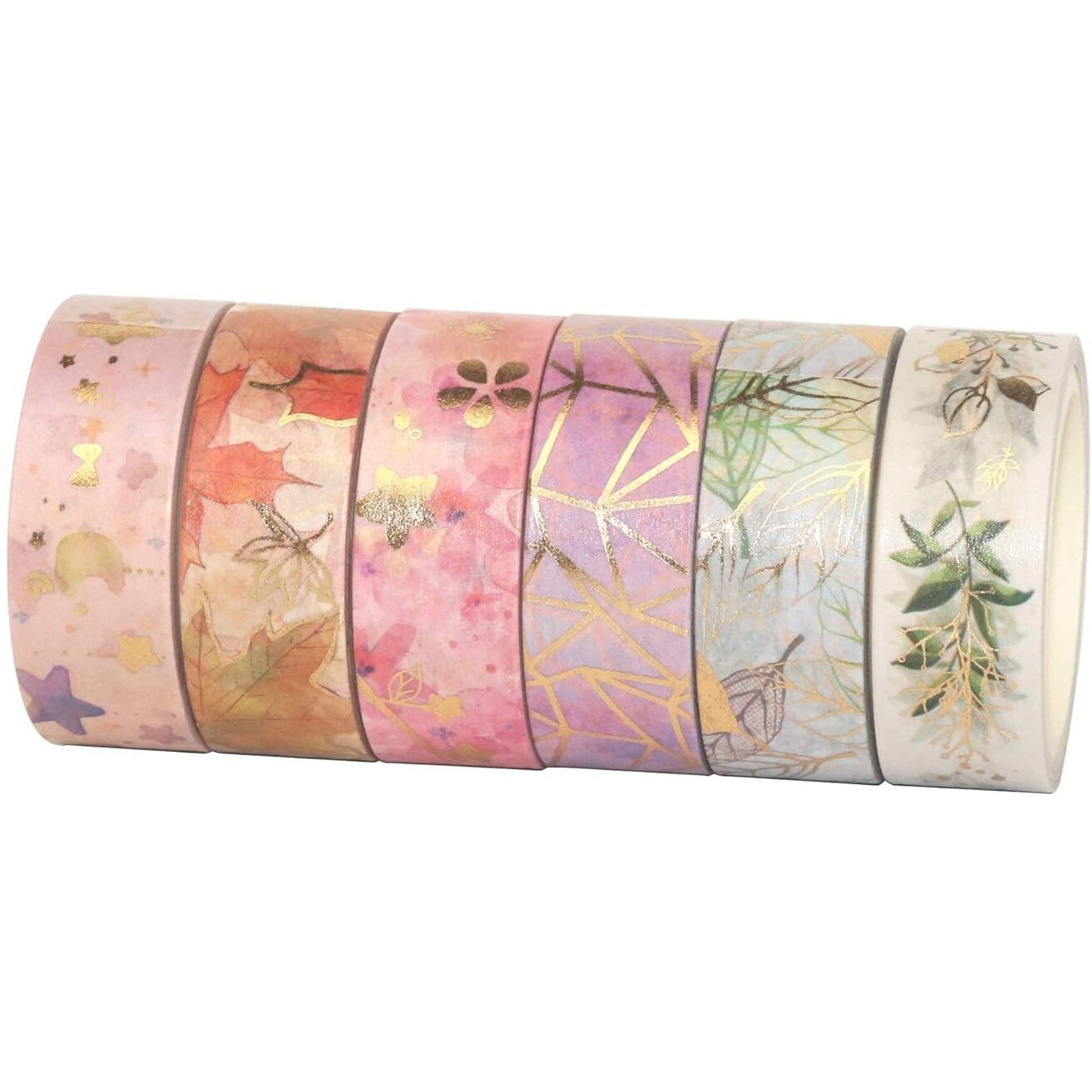 Matson Floral Gold Washi Tape Set 6 Rolls Vsco Foil Masking Tape Decorative For Arts, Diy Crafts, Journal Supplies, Planners, Scrapbook, Card/Gift Wrapping -15Mm- (Romantic Flowers)