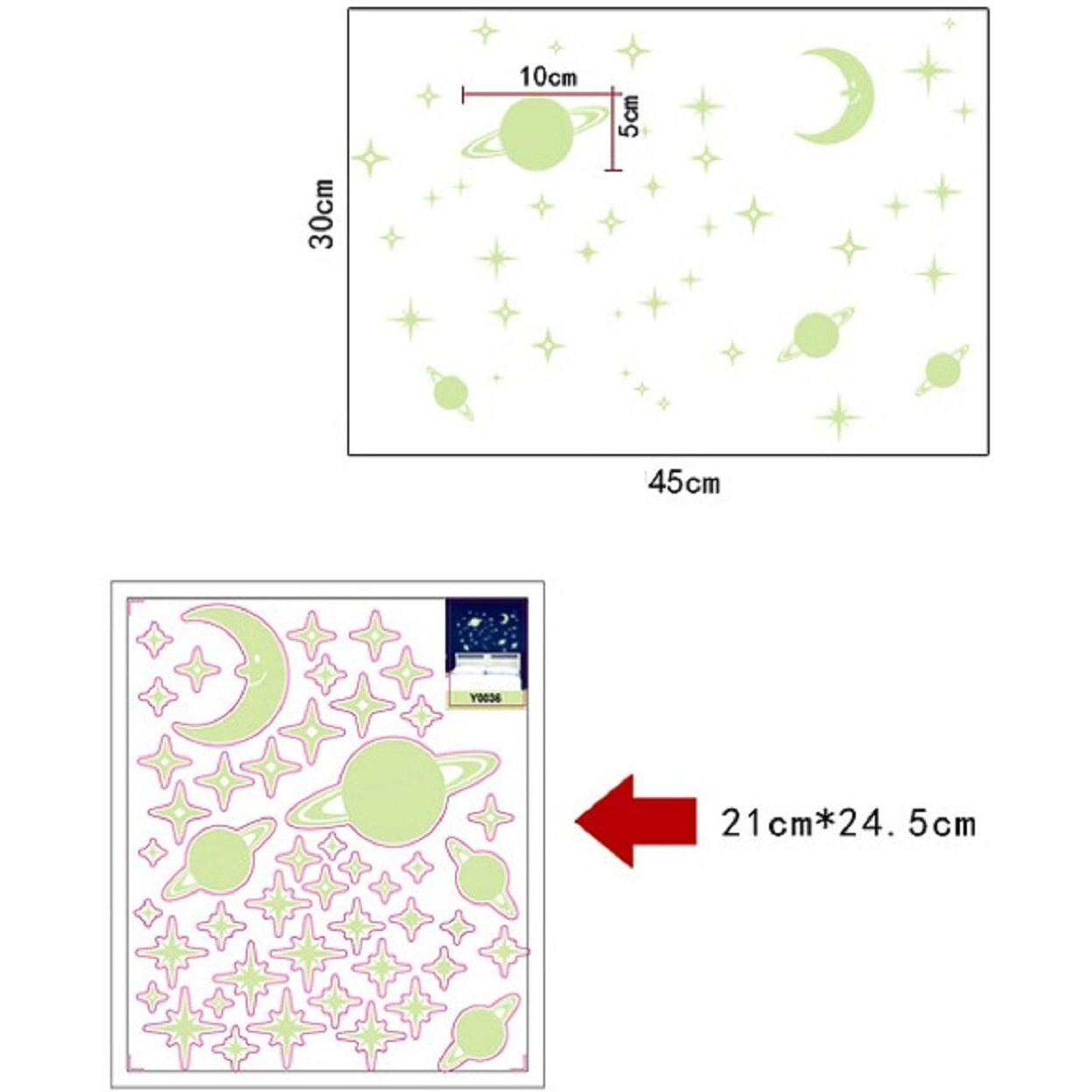 Jaamso Royals 'Radium Moon & Falling Stars' Glow In Dark Sticker (Pvc Vinyl, 21 Cm X 29.7 Cm, Ceiling Decor Stickers)