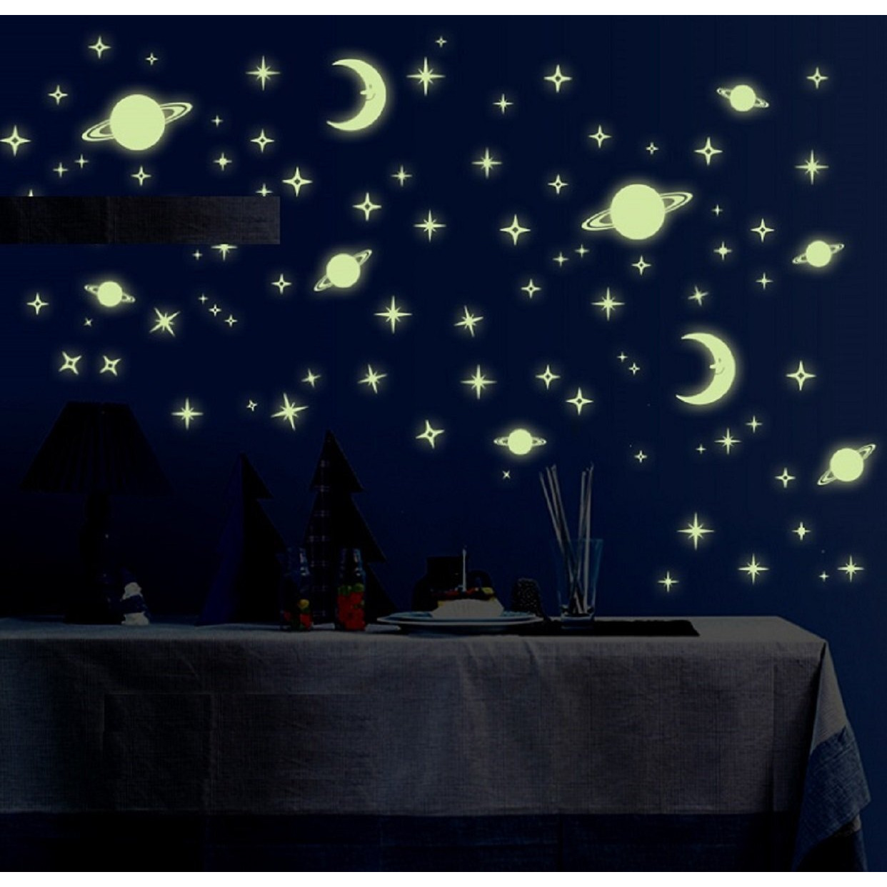 Jaamso Royals 'Radium Moon & Falling Stars' Glow In Dark Sticker (Pvc Vinyl, 21 Cm X 29.7 Cm, Ceiling Decor Stickers)