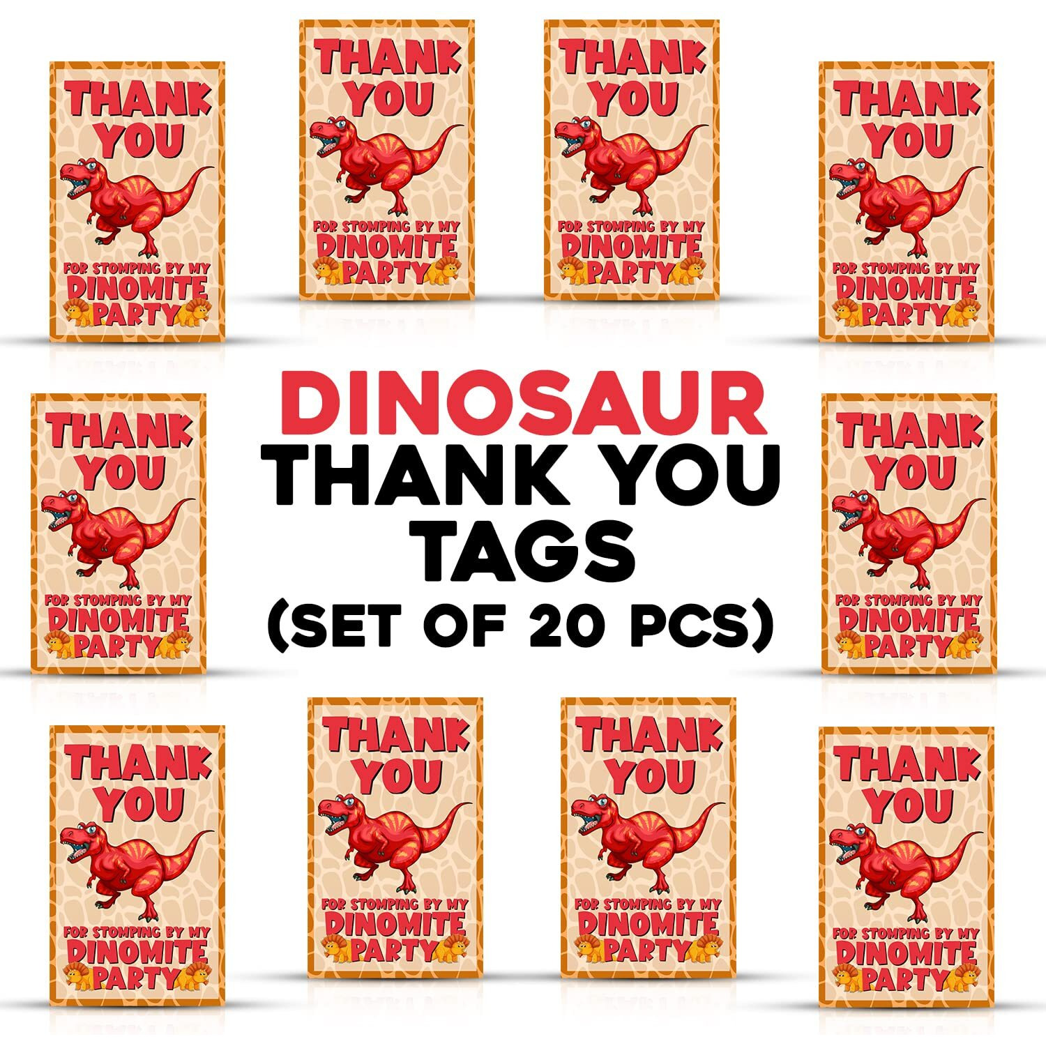 Zyozique Dinosaur Theme Thank You For Stomping By My Dinomite Party Tags For Birthday,Dinosaur Thank You Label Tags For Birthday, Bridal Shower, Wedding, Baby Shower, Thanksgiving Favor (Pack Of 20)