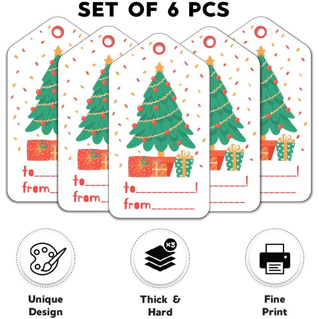 Festiko Christmas Gift Tags, Christmas Theme Gift Tags,Xmas Tree Gift Tags Hanging Label For Diy Christmas Gift Wrap And Label Package Pack Of 6 Pcs (Multicolor)
