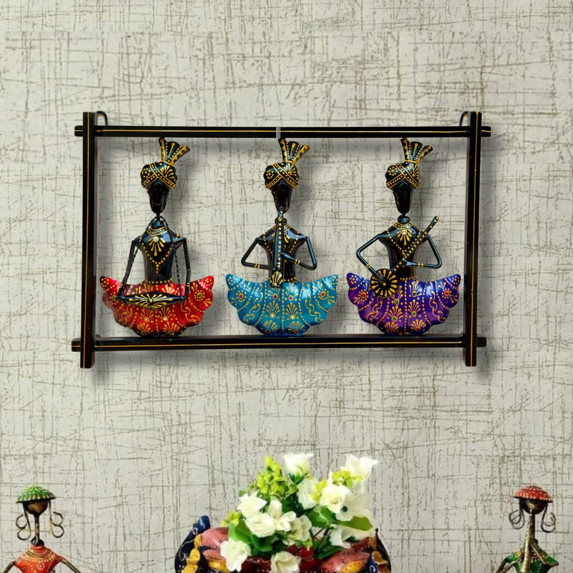 Rsn Metal Rajasthani Wall Hanging Of 3 Rajasthani Musician,Wall Art Sculpture For Home Decor/Wall Decoration(18 X 11 Inches)