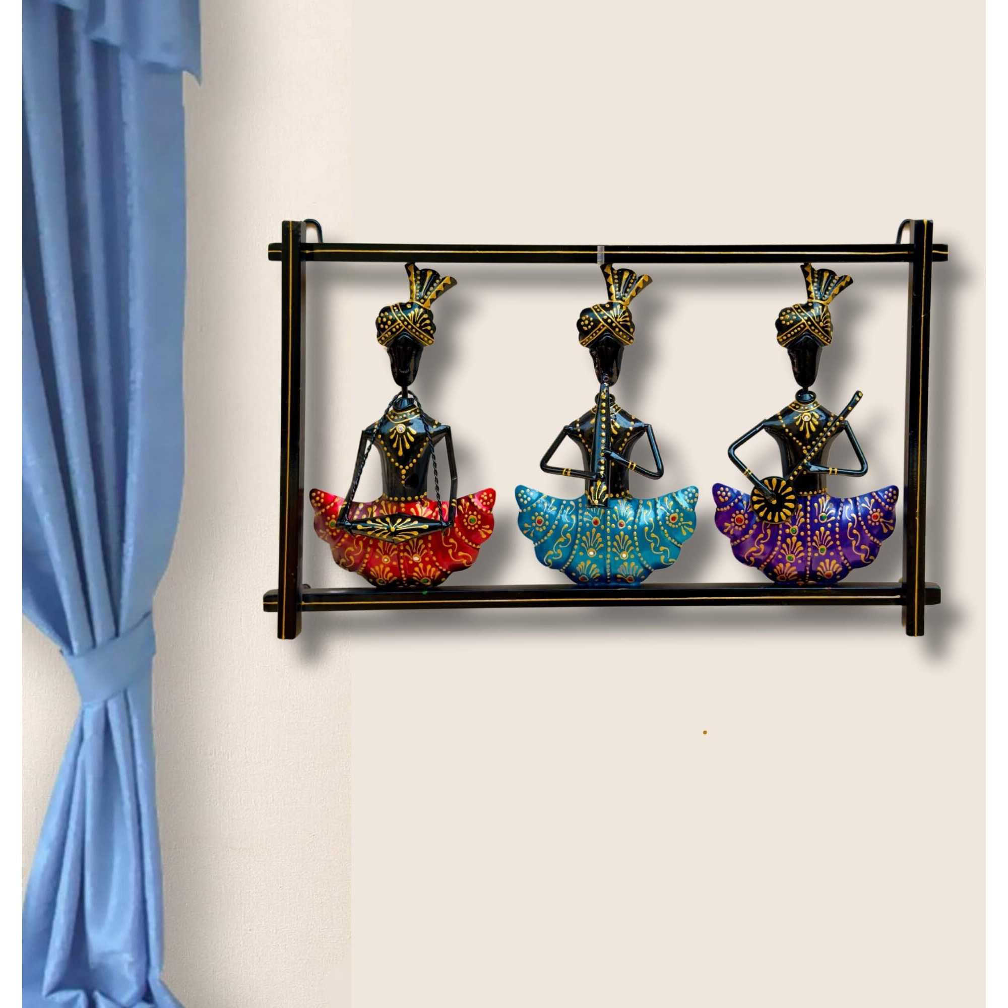 Rsn Metal Rajasthani Wall Hanging Of 3 Rajasthani Musician,Wall Art Sculpture For Home Decor/Wall Decoration(18 X 11 Inches)