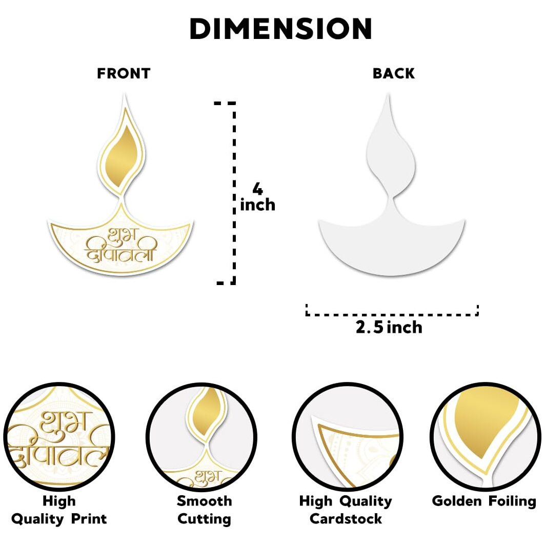 Festiko Shubh Dipawali Gold Foil Gift Tags (Pack Of 20) For Happy Diwali Gift Hamper