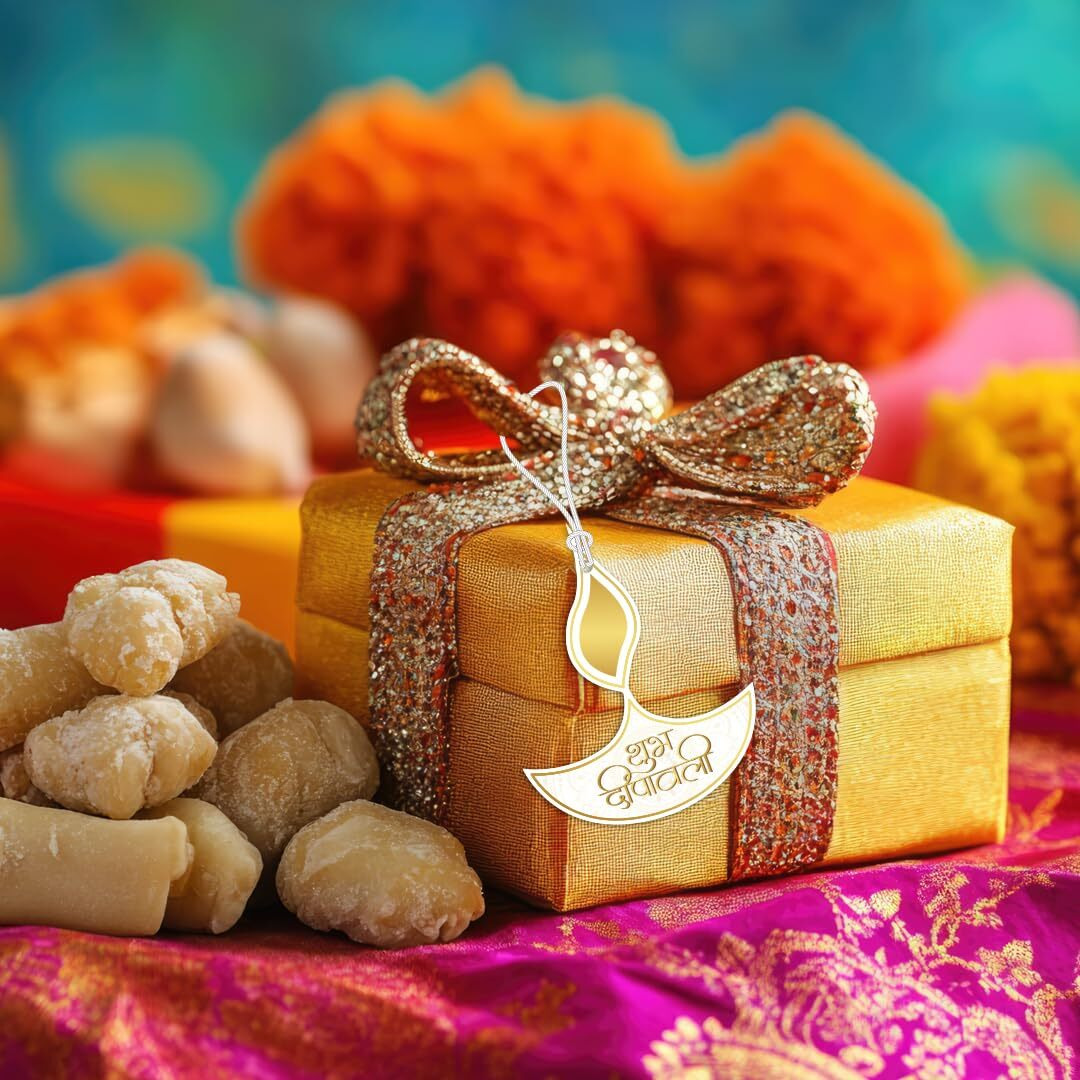 Festiko Shubh Dipawali Gold Foil Gift Tags (Pack Of 20) For Happy Diwali Gift Hamper