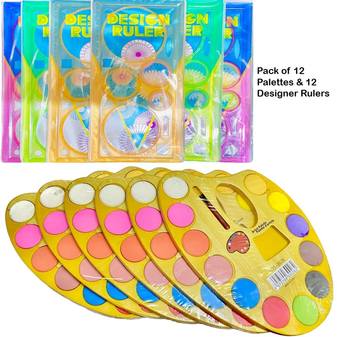 Lucidwe Build Relations Artist Palette & Ruler Combo For Kids Return Gift With Complimentary Gift Wrap-(Pack 12, Both Palettes & Rulers