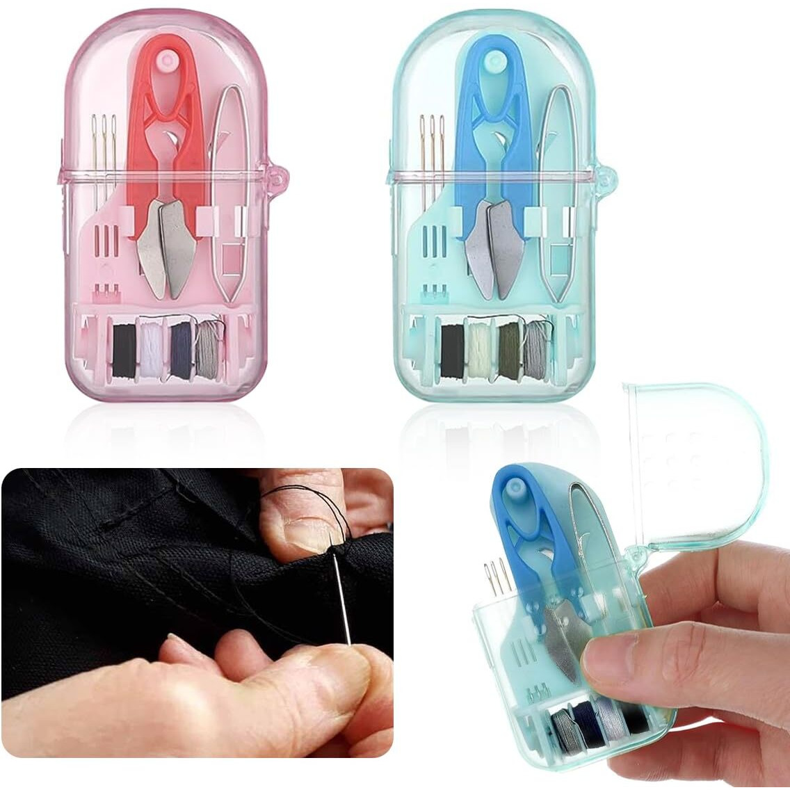 Elephantboat 2Pcs Pocket Sewing Kit Basic Sewing Kit With Needles, 8-Color Threads, Threader, Scissors, Bodkin, Pins, Travel Sewing Kit With Storage Case, Multi Purpose Easy Sewing Kit