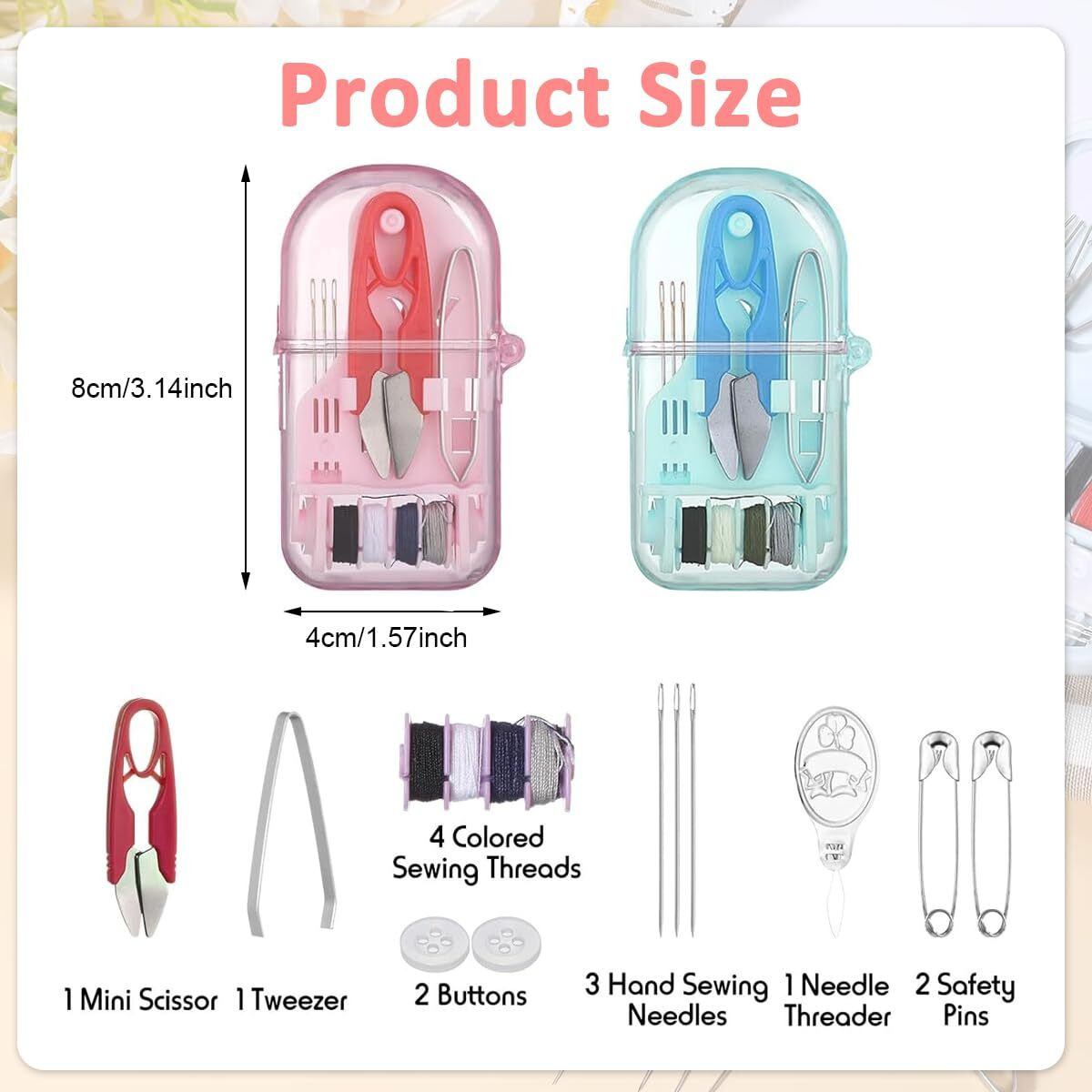 Elephantboat 2Pcs Pocket Sewing Kit Basic Sewing Kit With Needles, 8-Color Threads, Threader, Scissors, Bodkin, Pins, Travel Sewing Kit With Storage Case, Multi Purpose Easy Sewing Kit