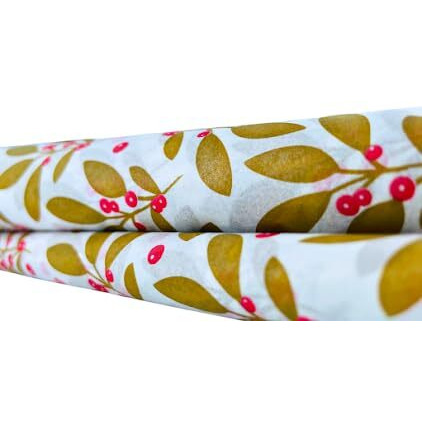 Kidsy Winsy Christmas Printed Tissue Wrapping Paper | 20X20 Inches, 18Gsm, Xmas Cherry Leaves | Gift Wrap Roll, Premium Paper Sheets, Bag Filler & Box Packaging, Packing & Decorations (60 Sheets)