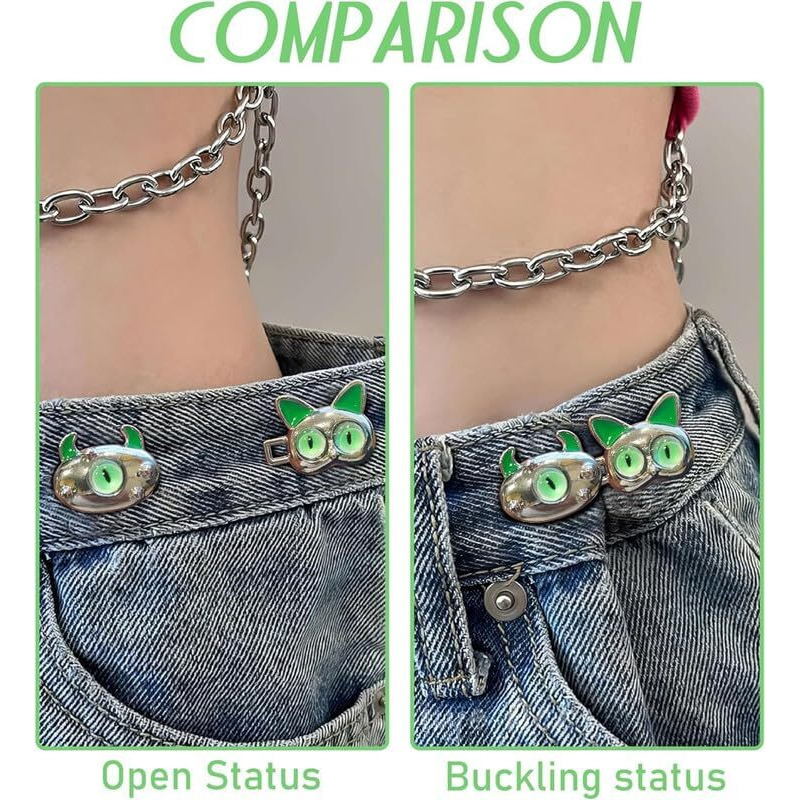 Xvia Pant Waist Tightener, Adjustable Waist Buckle Set, Extra Button For Jeans To Make Tighter, Instant Jeans Button Pins For Pants Jeans Skirts, No Sewing Required (2 Pair)(Green)