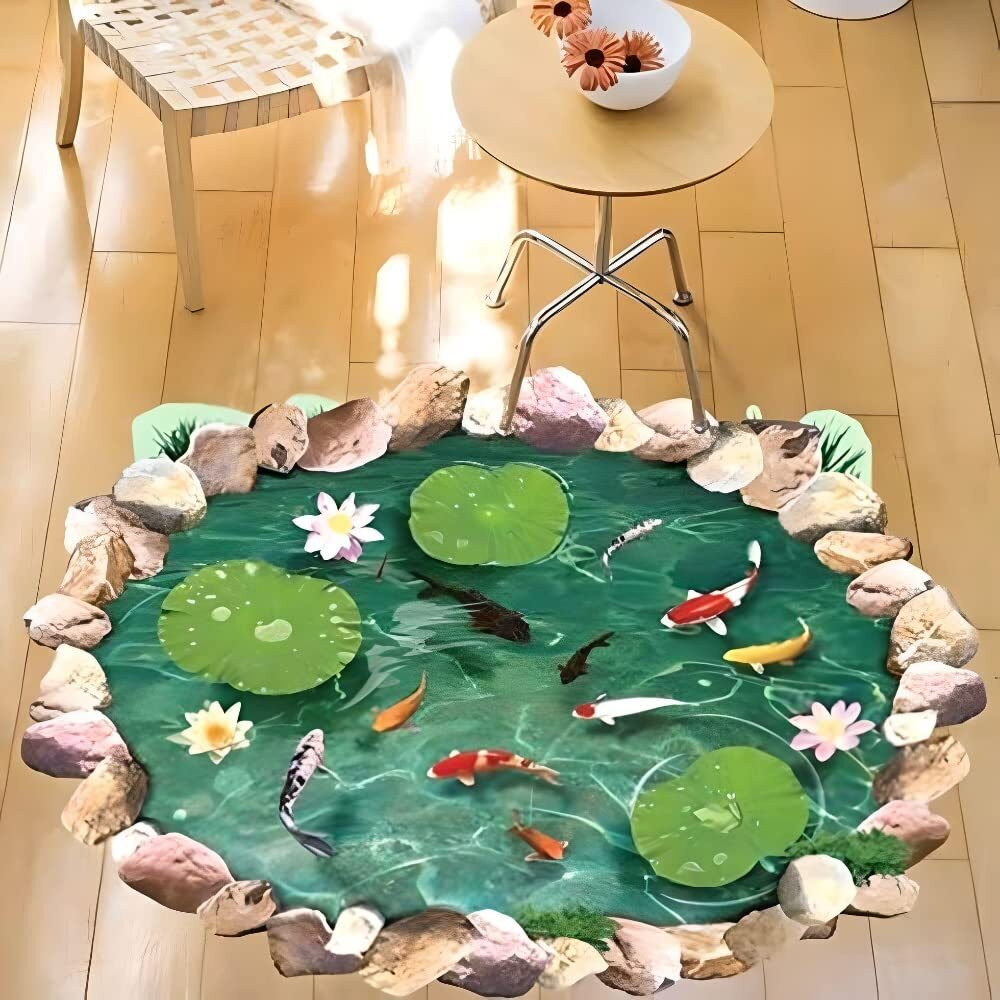 Jaamso Royals Wall Three-Dimensional Lotus Pond Design Self Adhesive Peel And Stick Wall Sticker For Wall Decor And Home Decor (Pvc Vinyl, 90 Cm X 60 Cm, Decorative Stickers)