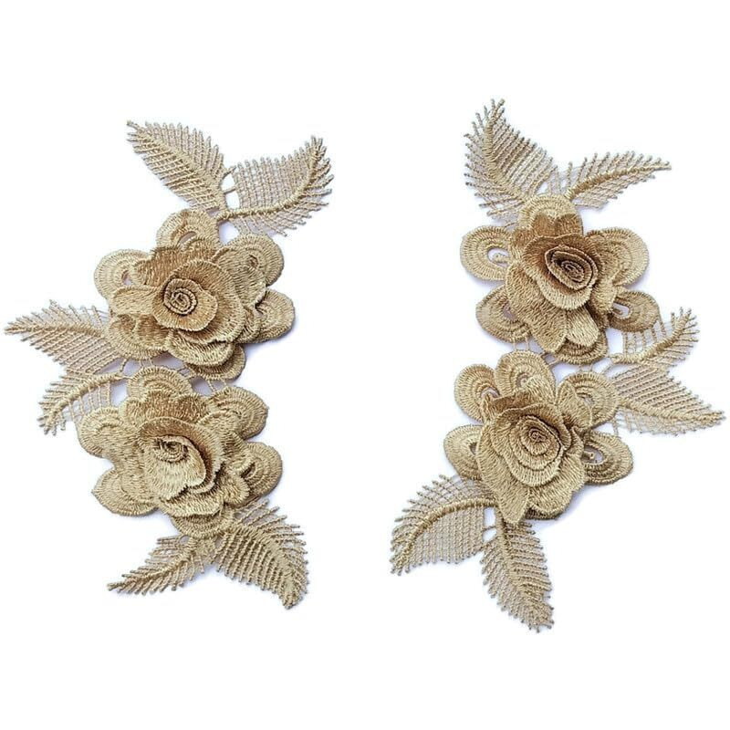 Sync Crochet Patch Patches For Blouse Flower Patch Rose 19 Cm Lace And Patches Golden Brown Colour Floral Clothes 2 Pieces Dress Gowns Jackets Badges Kids Bags Dress Decoration Craft Sew