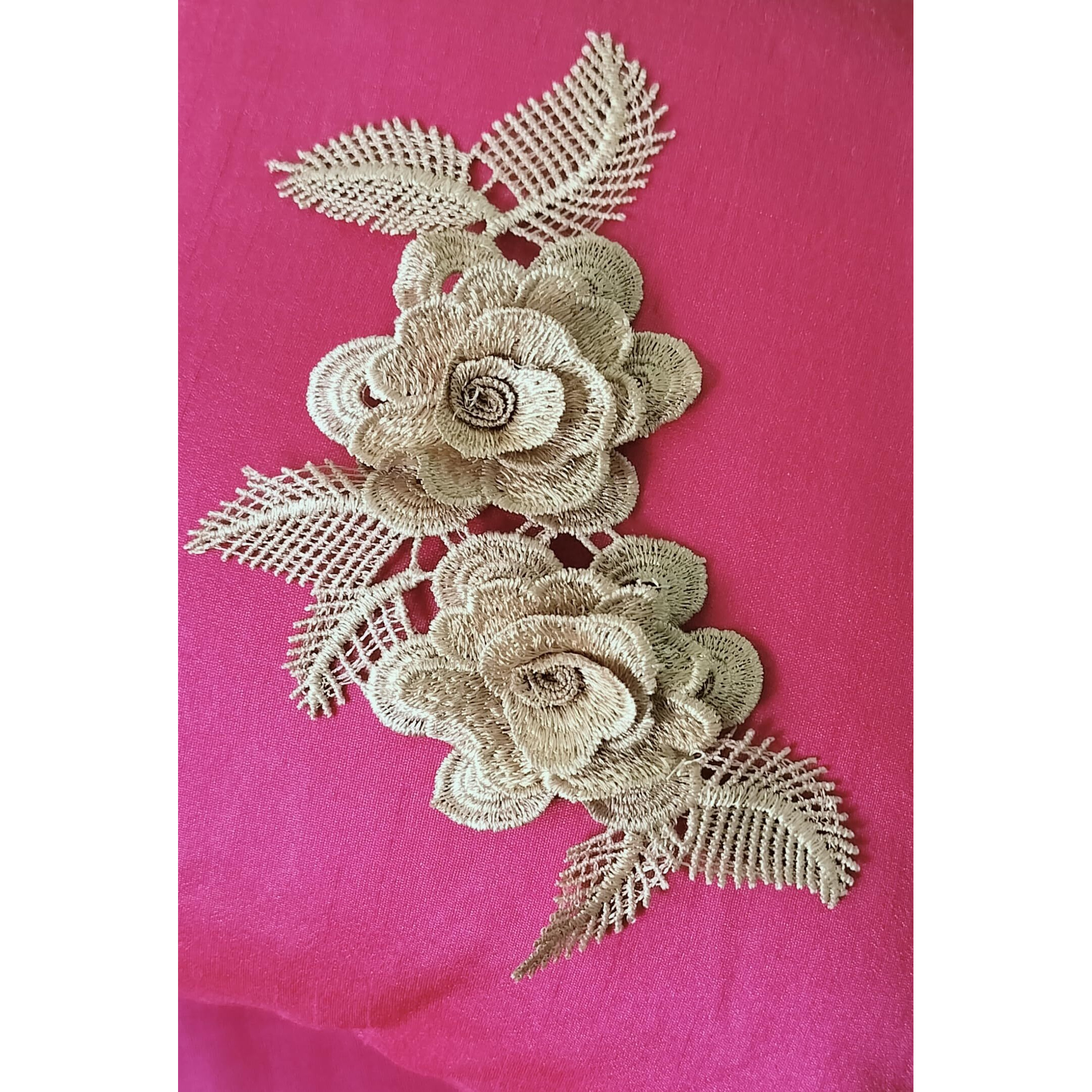 Sync Crochet Patch Patches For Blouse Flower Patch Rose 19 Cm Lace And Patches Golden Brown Colour Floral Clothes 2 Pieces Dress Gowns Jackets Badges Kids Bags Dress Decoration Craft Sew