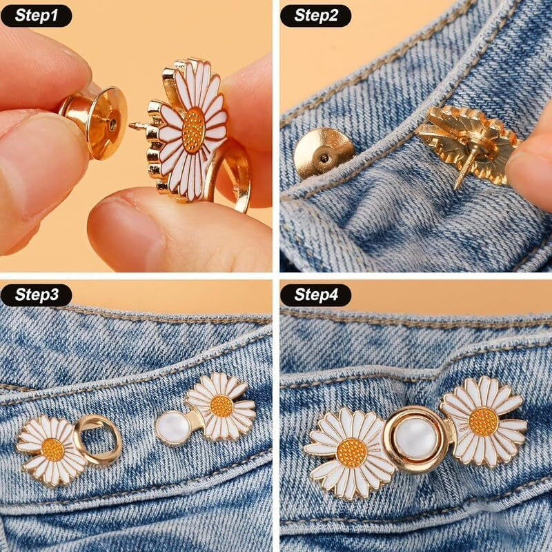 Xvia Reusable Metal Buttons Pearl Snap Fastener Pants Pin Retractable Button Sewing-On Buckles For Jeans Perfect Fit Reduce Waist-White Daisy Button-(2-Pair)(White)