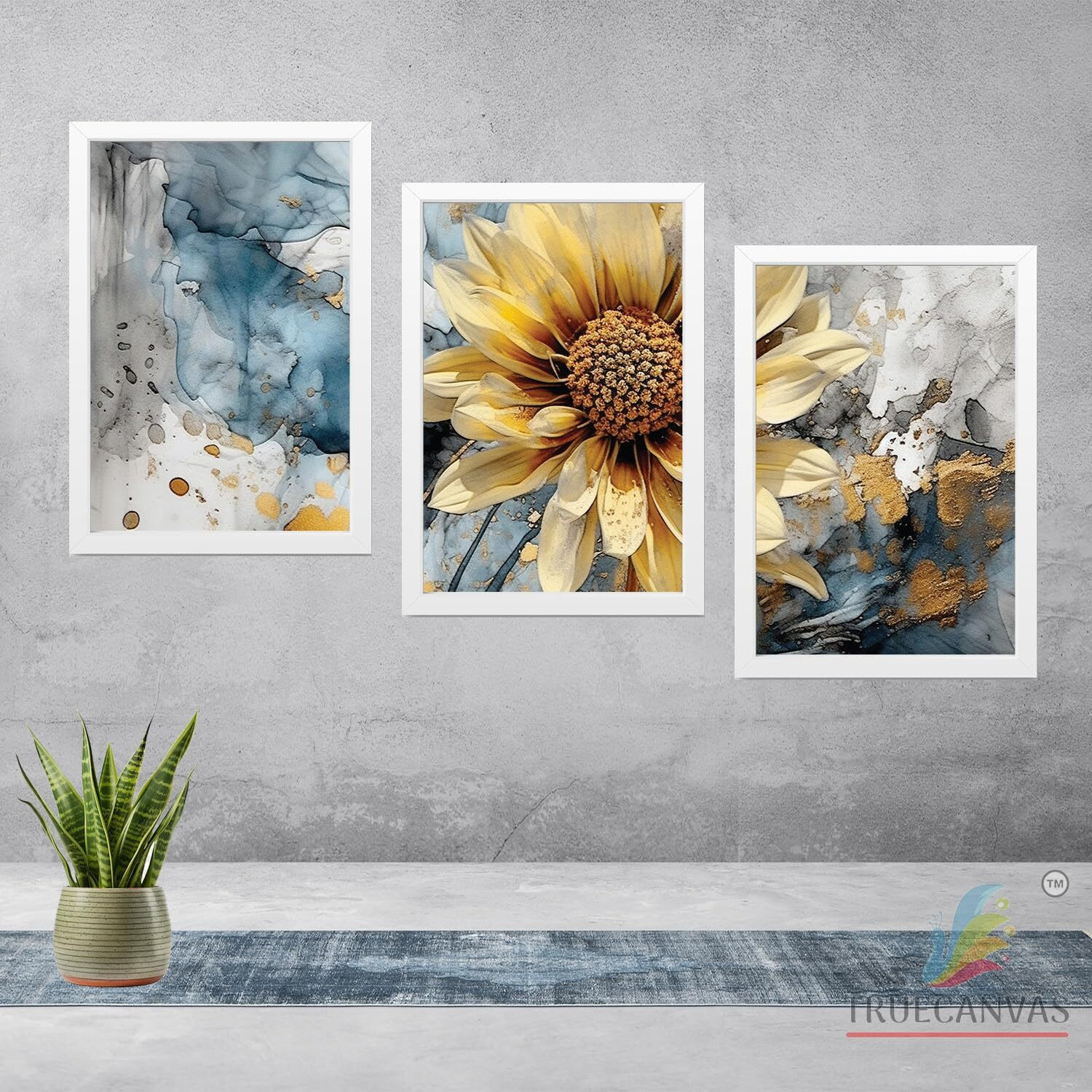 Truecanvas Abstract Hd Print Painting Set Of 3 With Frame For Home, Living Room Gallery & Office, White, Size - 13.50 X 19.50 Inch, Sf181