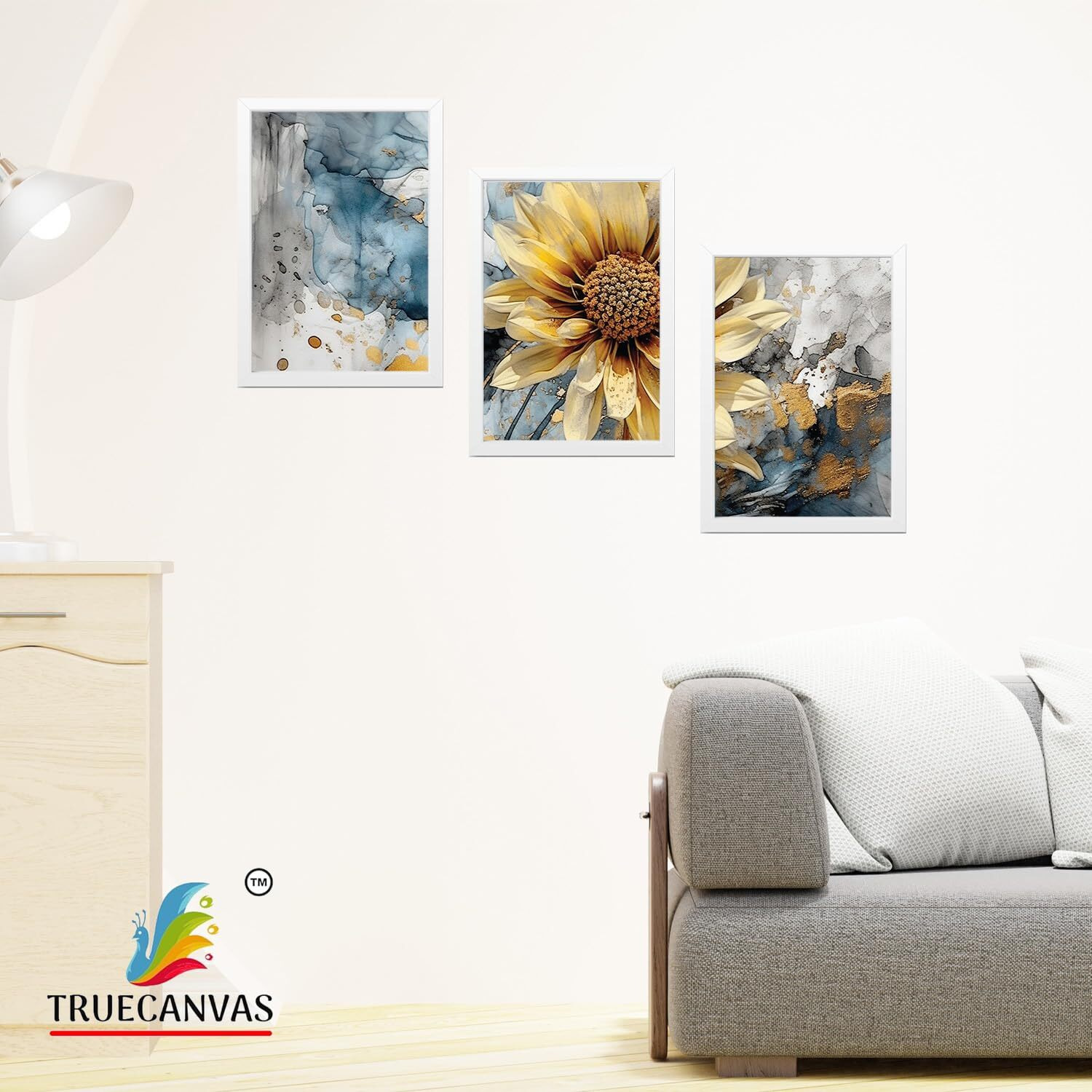 Truecanvas Abstract Hd Print Painting Set Of 3 With Frame For Home, Living Room Gallery & Office, White, Size - 13.50 X 19.50 Inch, Sf181