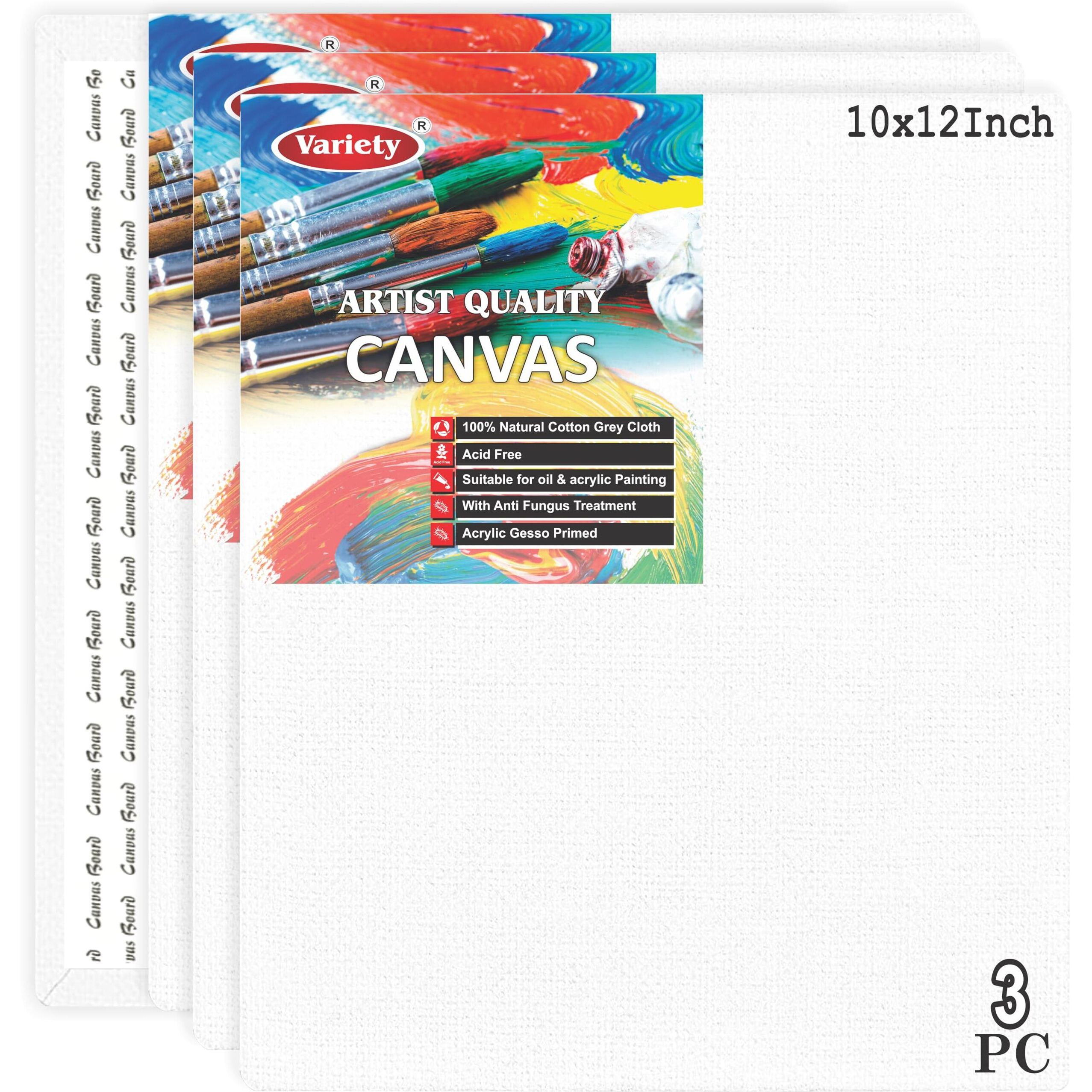 Variety Canvas Board 100% Cotton 7Oz Primed Fine Grain Acid Free (10 X 12 [Set Of 3])