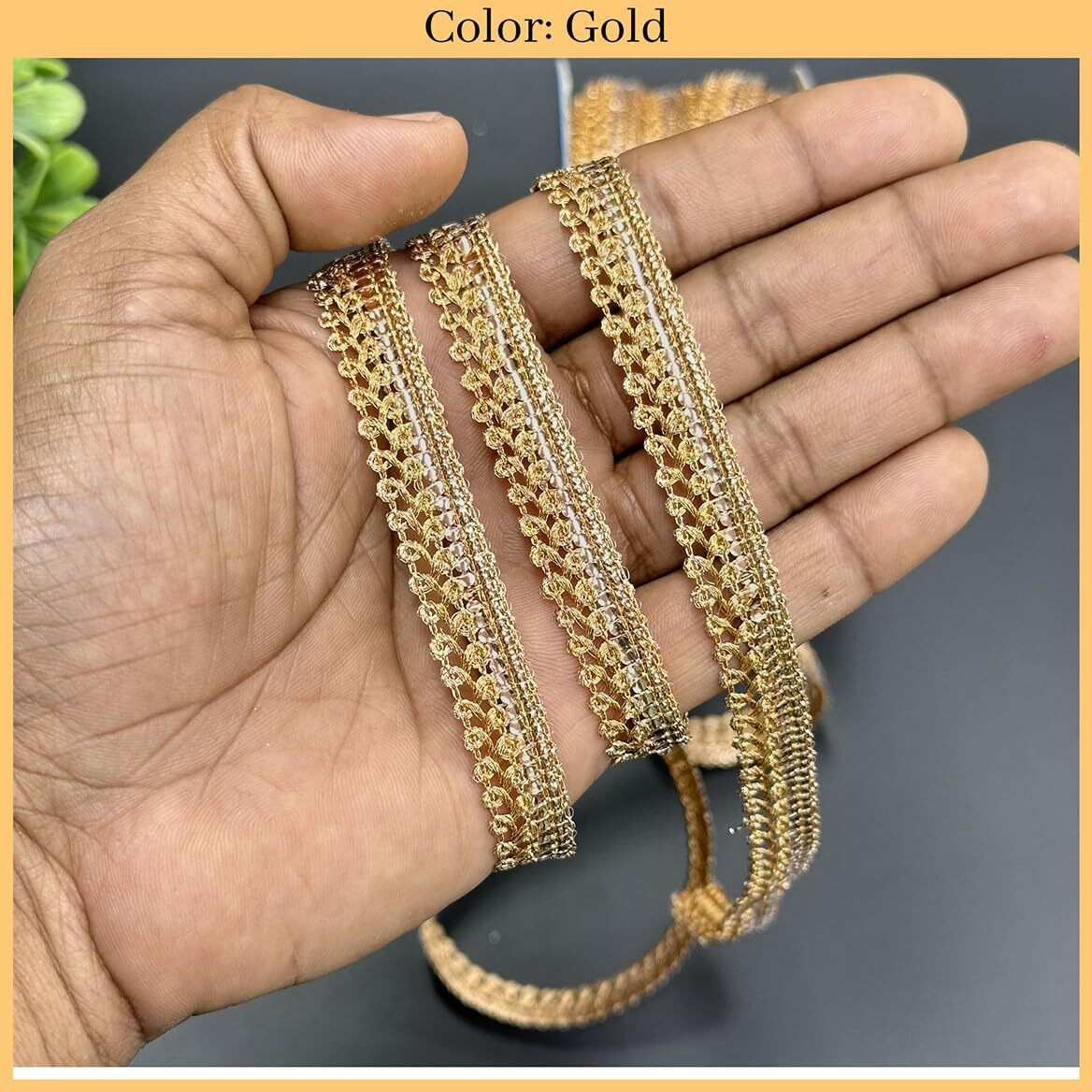 Embroiderymaterial Zari Lace With Shining Sequence Sitara For Saree Border, Blouse, Dupatta Border, Lehenga, Kurti Etc (18 Meters, Gold, 10Mm Wide)