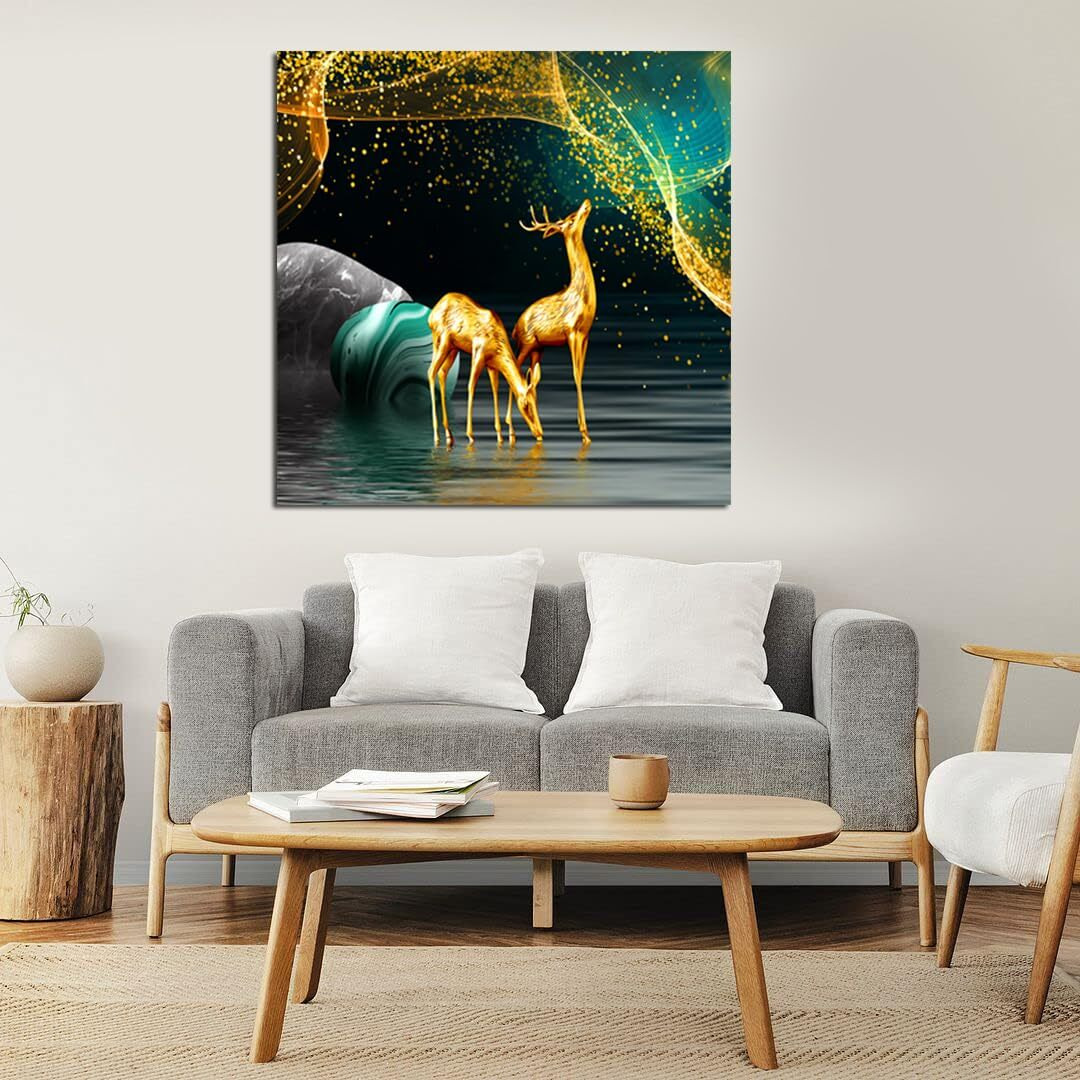 Maxstone Goldan Deer Wall Painting Wall Art Home Decoretive For Living Room, Bedroom, Office, Hotels, Drawing Room (55.88 X 55.88 Cm) Big Size