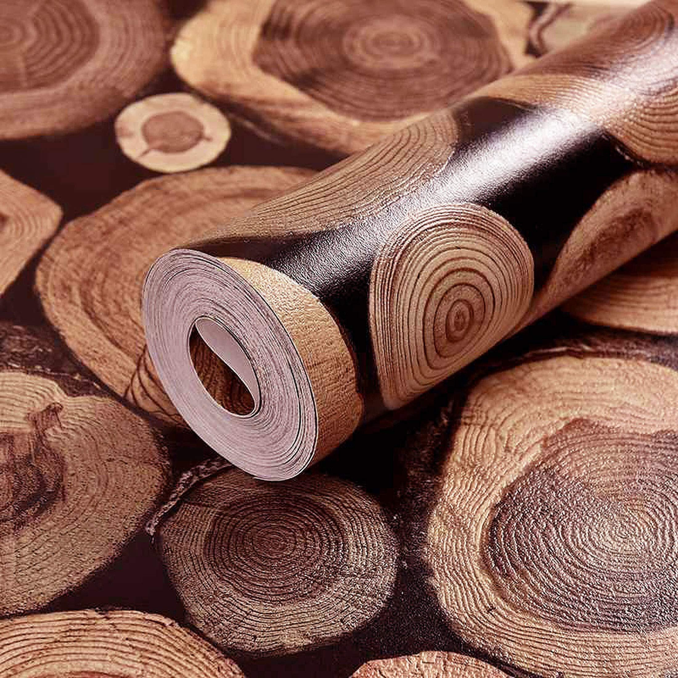 Wolpin Wall Stickers Wallpaper For Furniture (45 X 300 Cm) Living Room Wood Grain Log Latest Decoration Nature Pvc Decal Self-Adhesive, Brown