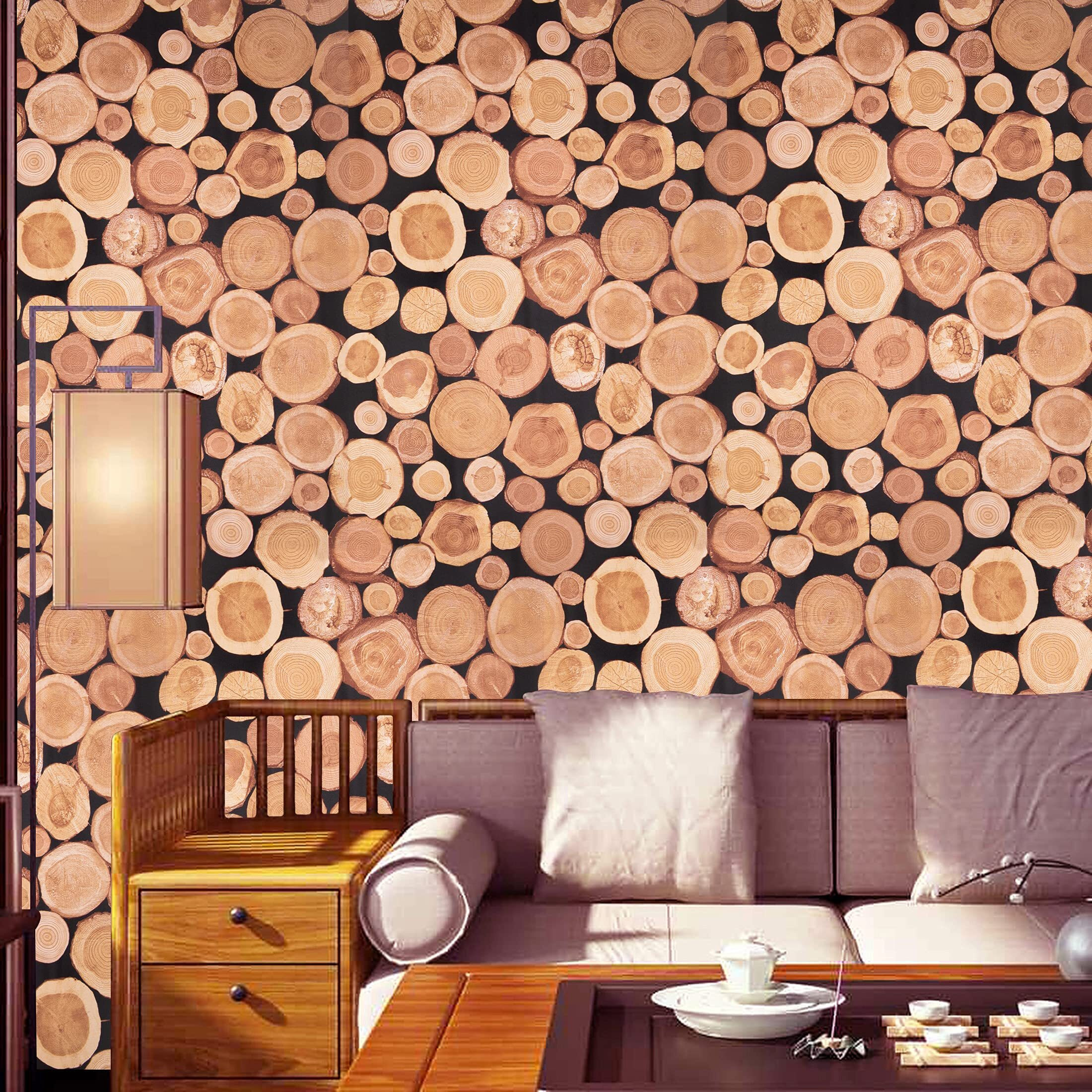 Wolpin Wall Stickers Wallpaper For Furniture (45 X 300 Cm) Living Room Wood Grain Log Latest Decoration Nature Pvc Decal Self-Adhesive, Brown