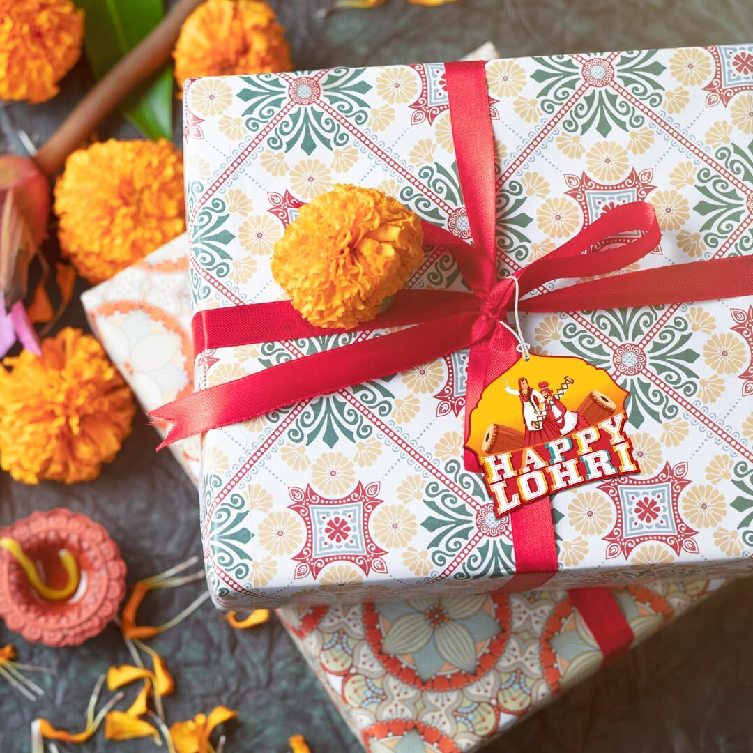 Festiko 24 Pcs Happy Lohri Gift Tags With String, Lohri Tags, Lohri Gift Wrapping Tags, Lohri Gift Packaging Tags, Lohri Labels With String