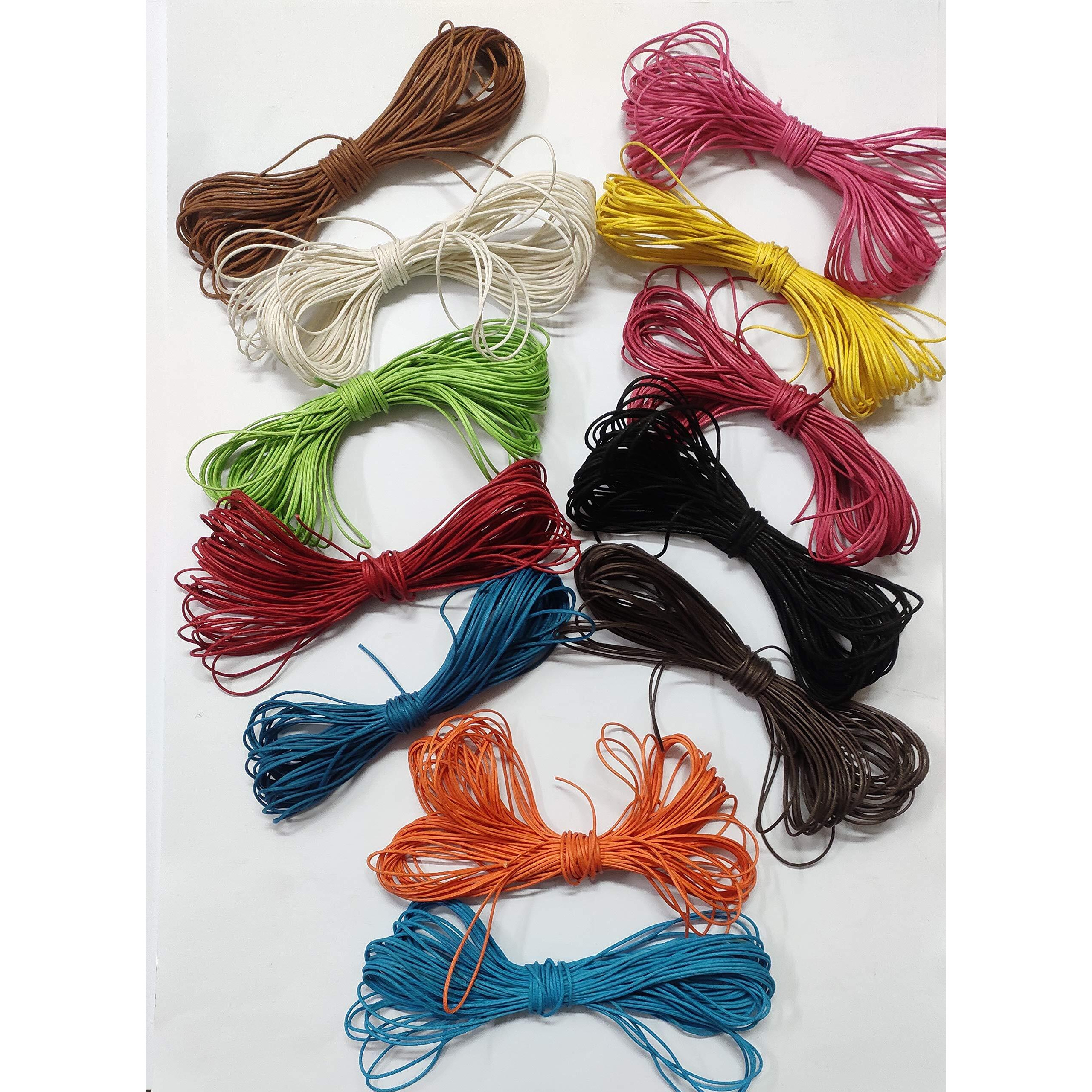 Omx Total 120 Mtr (10 Mtr Each Colour - 12 Colours) Size-0.5Mm Thick Waxed Cotton Cord Thread Beading String For Jewelry Making (Set No 1)