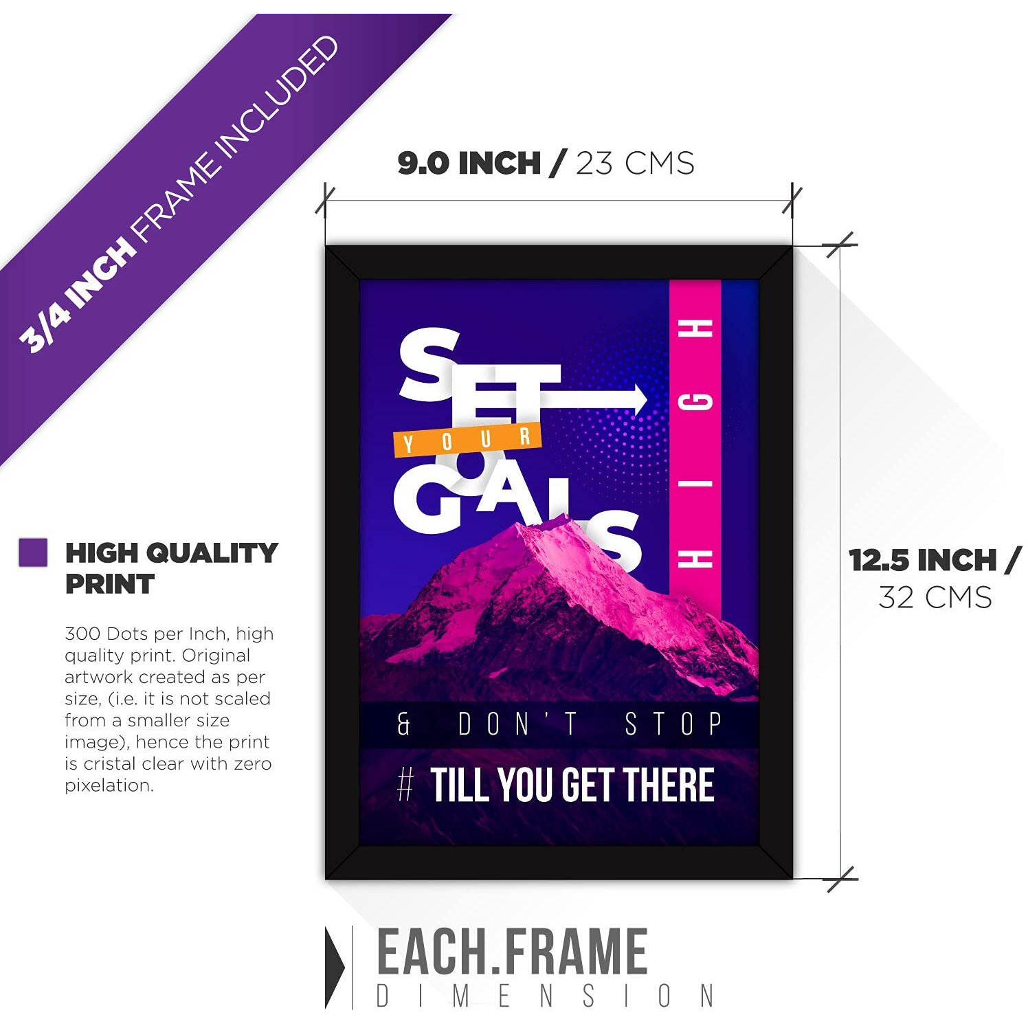 Fatmug Synthetic Framed Motivational Wall Posters With Glass (Set 7 Four A4, Multicolour) - Set Of 4
