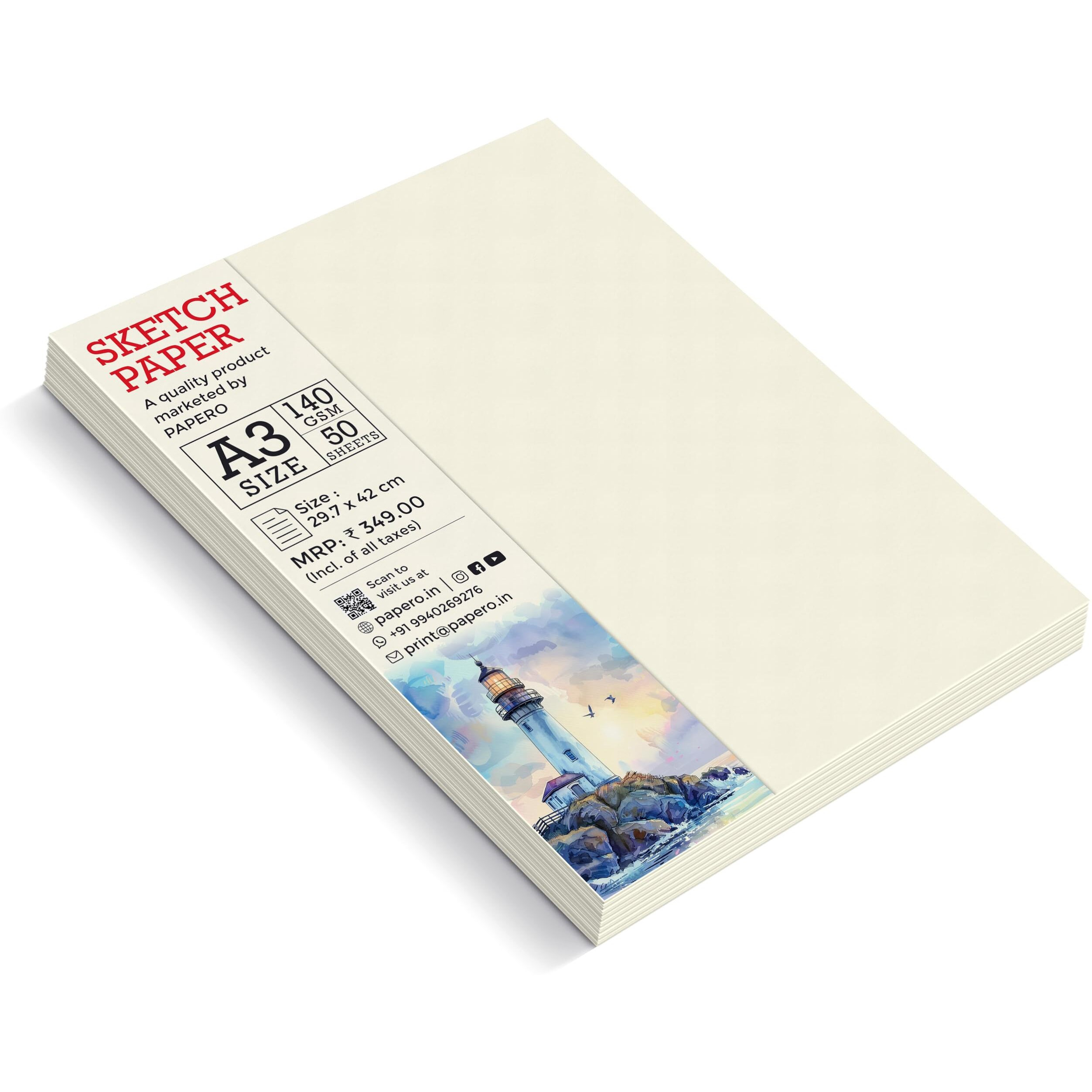 Papero A3 Loose Leaf Sketch Paper/Drawing Sheets | 140 Gsm | 50 Sheets | Size (42 X 29.7 Cm) | Ideal For Artists & Designers