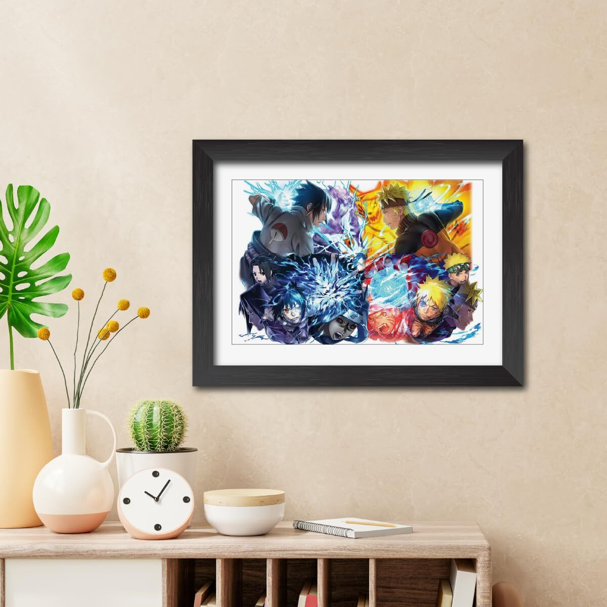 Tenorarts Naruto And Sasuke Uchiha Poster Naruto Anime Laminated Poster Framed Paintings With Matt Finish Black Frame (12Inches X 9Inches)