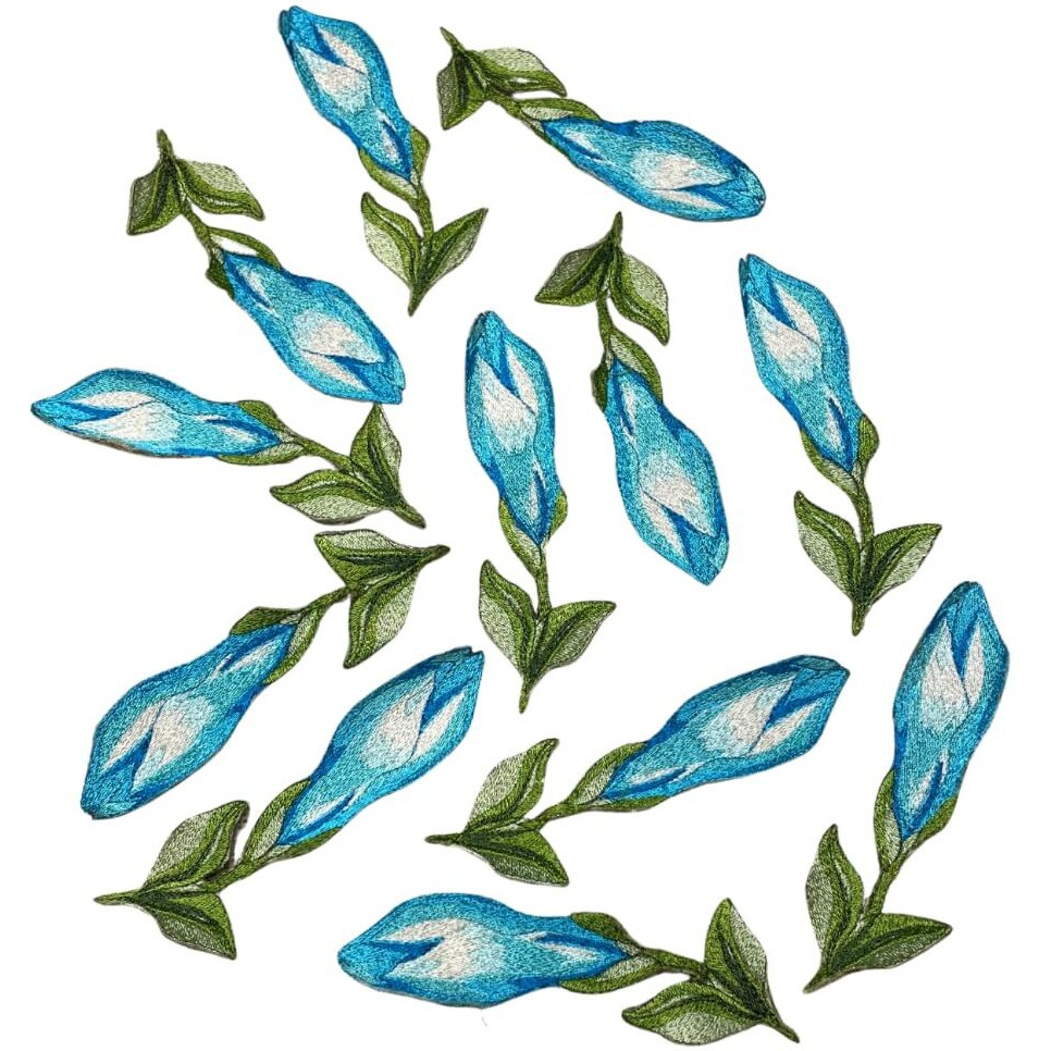 Garaan - Machine Embroidered Applique, Embroidery Patch, Sew On Patches, Diy Projects, Magnolia Small Bud Blue (Pack Of 6)