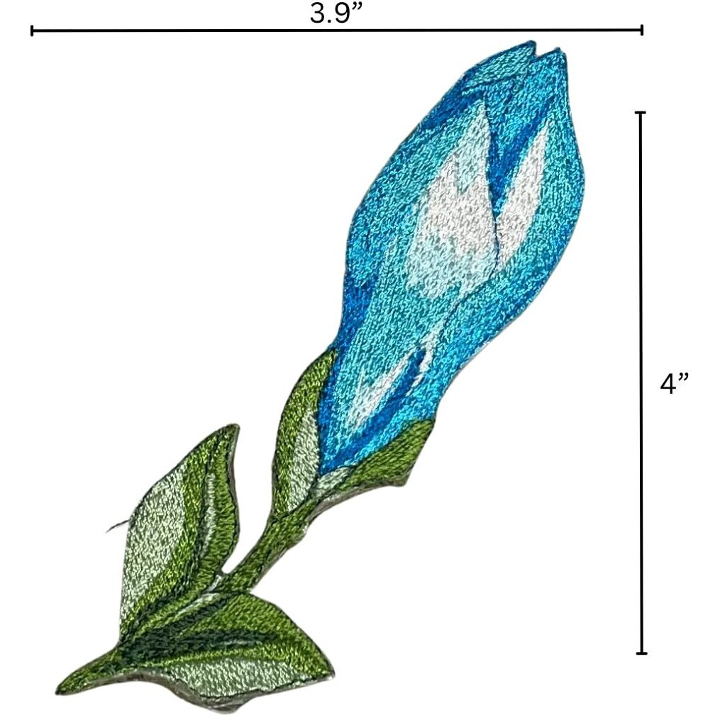 Garaan - Machine Embroidered Applique, Embroidery Patch, Sew On Patches, Diy Projects, Magnolia Small Bud Blue (Pack Of 6)