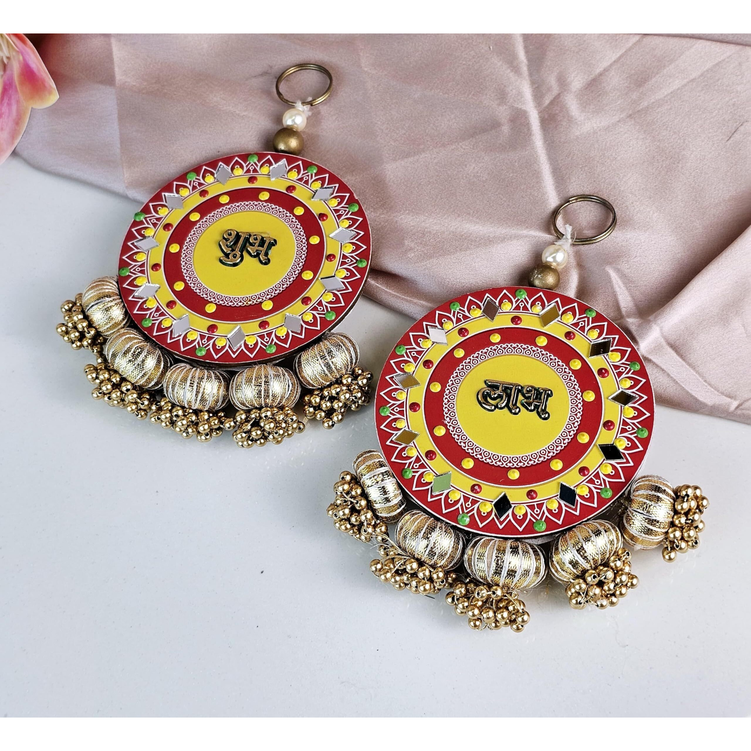 Satyam Kraft 1 Set Random Colour Subh-Labh Wall Hangings Decoration, Door Side Dcor, Door Toran, Traditional Design For Home Decor, Room,Mandir, Pooja, Deepawali, Diwali Decor (2 Pieces)
