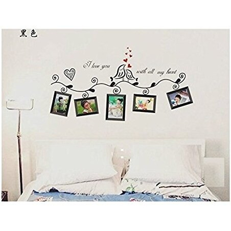 Asmi Collection Pvc Wall Stickers Black Floral Photo Frames Love Birds